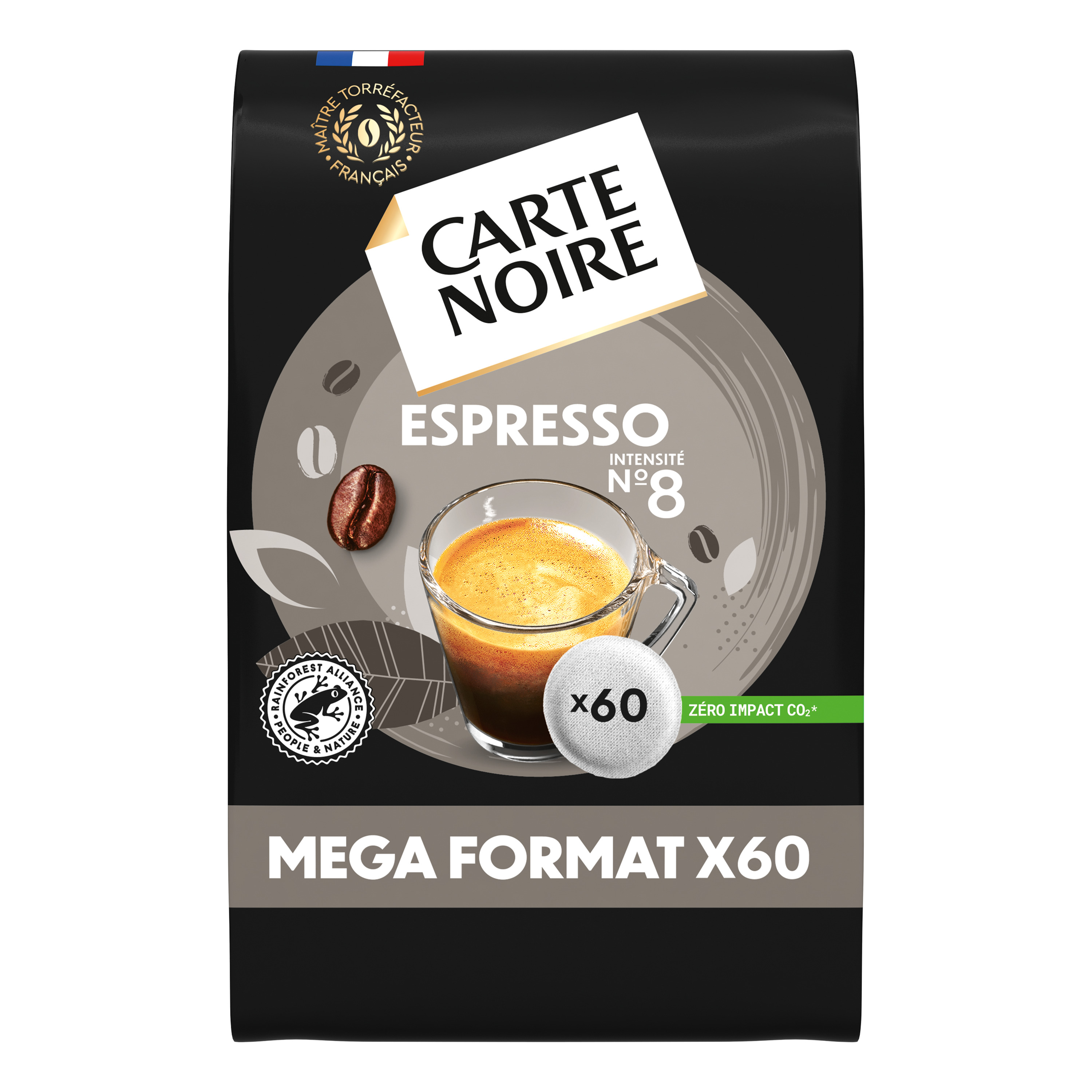 CARTE NOIRE Dosettes souples de café Espresso intensité 8 60 dosettes 420g  pas cher 