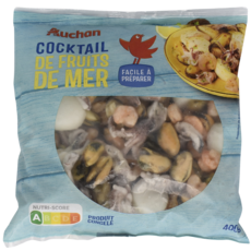 AUCHAN Cocktail de fruits de mer à base de moules calamars et crevettes 400g