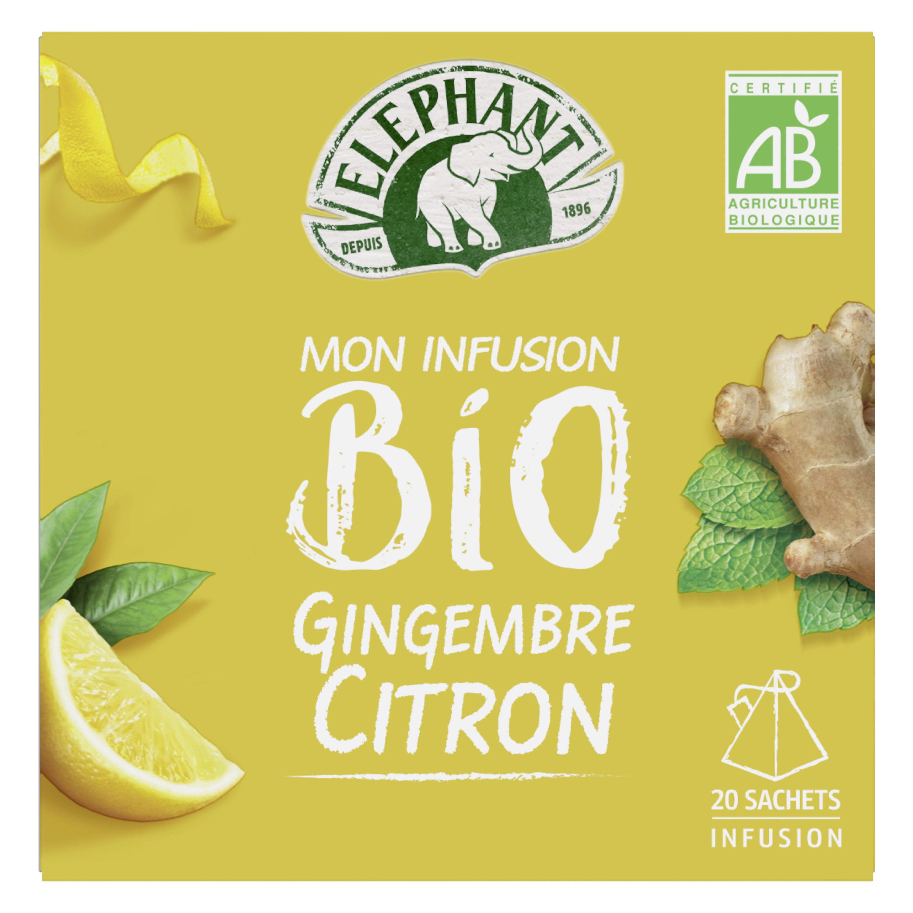 ELEPHANT Infusion gingembre citron bio 20 sachets 34g pas cher