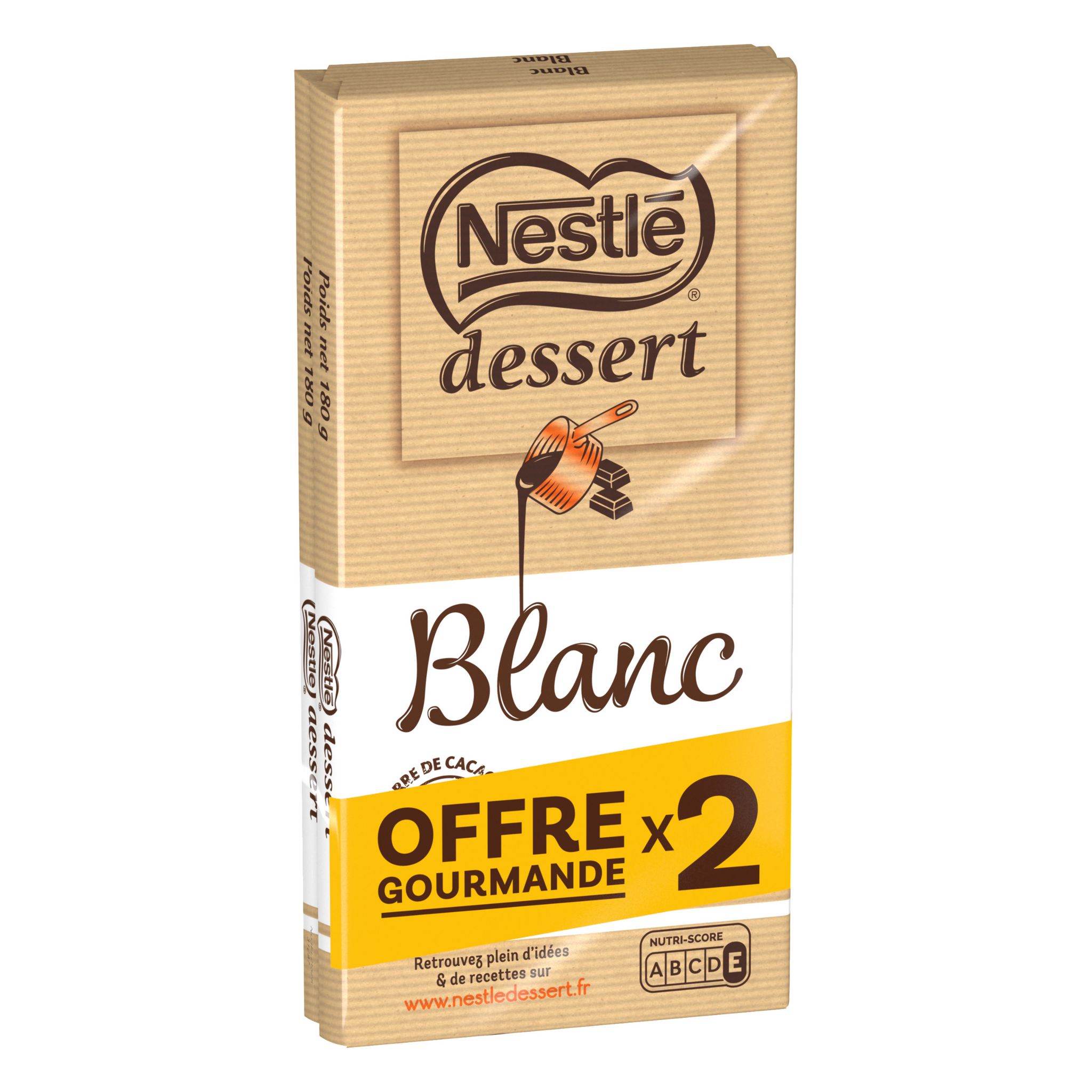 NESTLE DESSERT Tablette de chocolat blanc pâtissier 2 pièces 2x180g pas  cher 