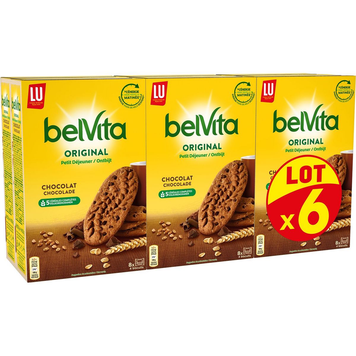 BELVITA Biscuits petit-déjeuner au chocolat sachets fraîcheur 6 paquets 6x400g