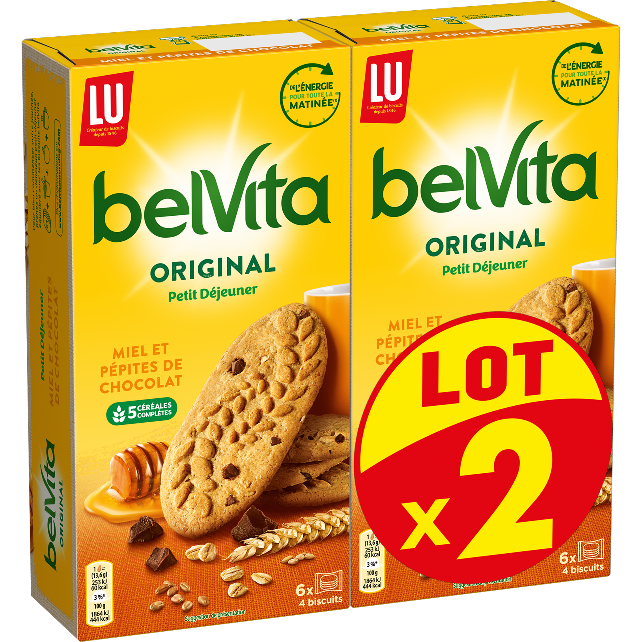 Biscuit petit déjeuner au miel et pépites de chocolat Belvita Lu x2 - 435g