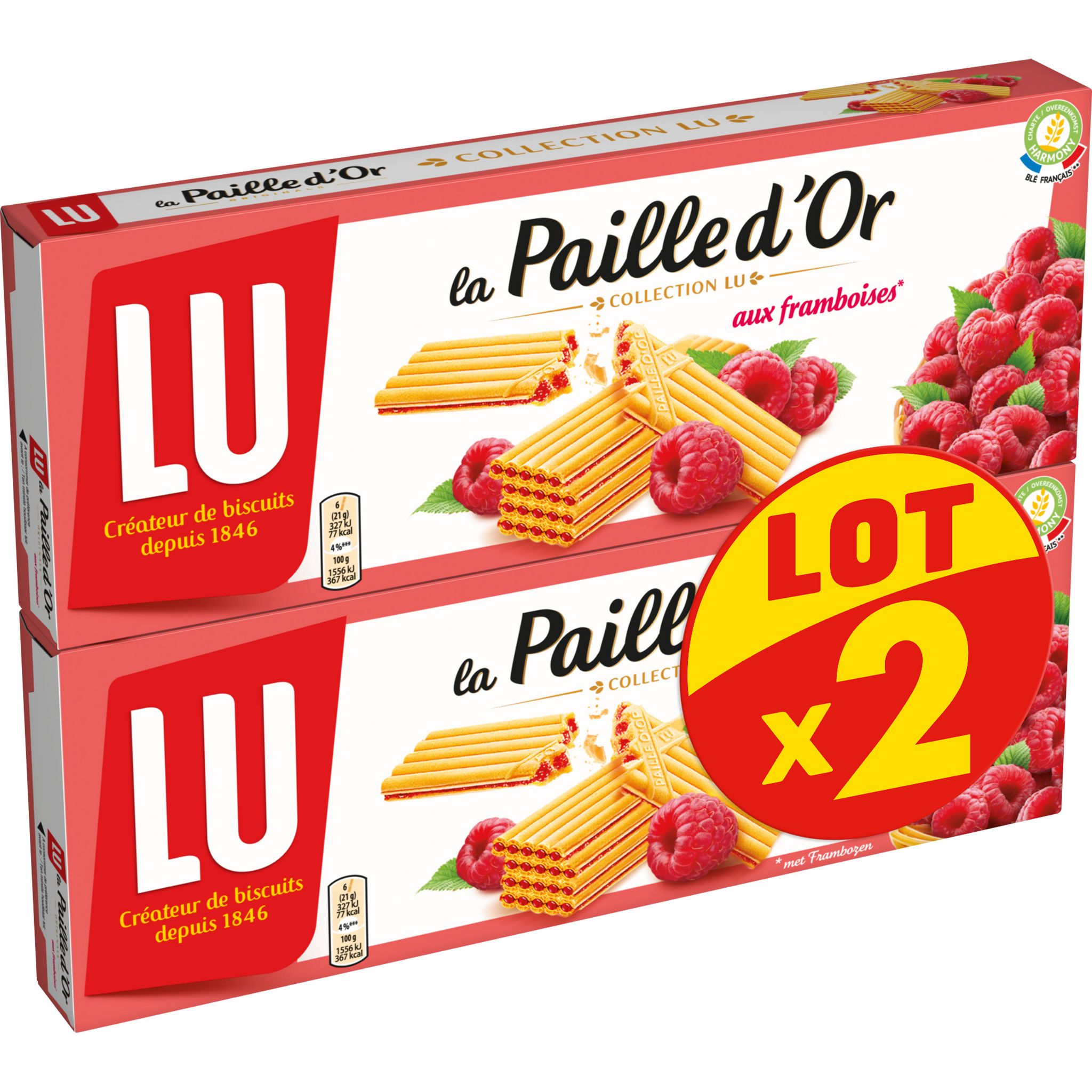 PAILLE D'OR Gaufrettes fourrées à la framboise 2 paquets 2x170g pas cher 