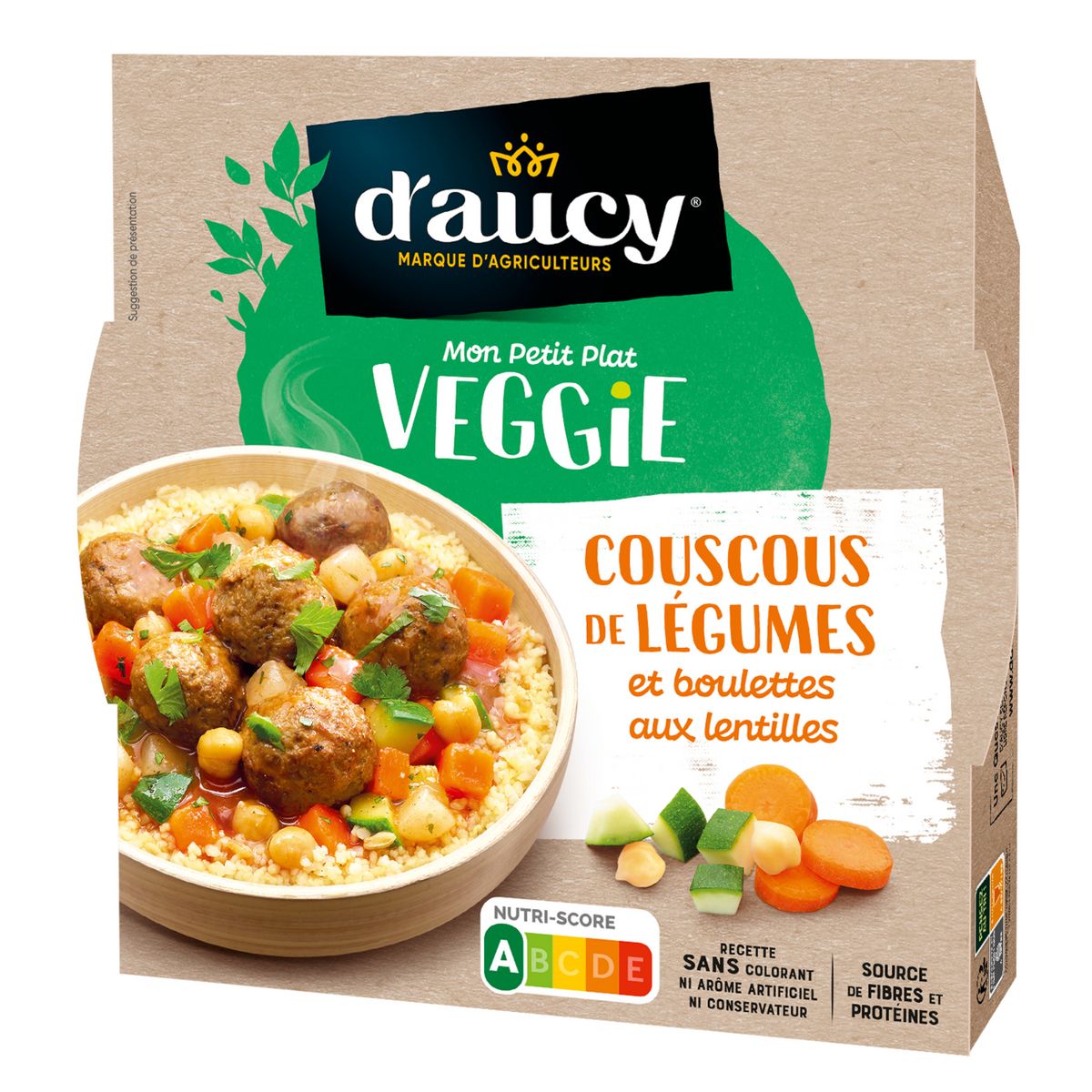 D'AUCY Couscous de légumes et boulettes aux lentilles veggie 320g
