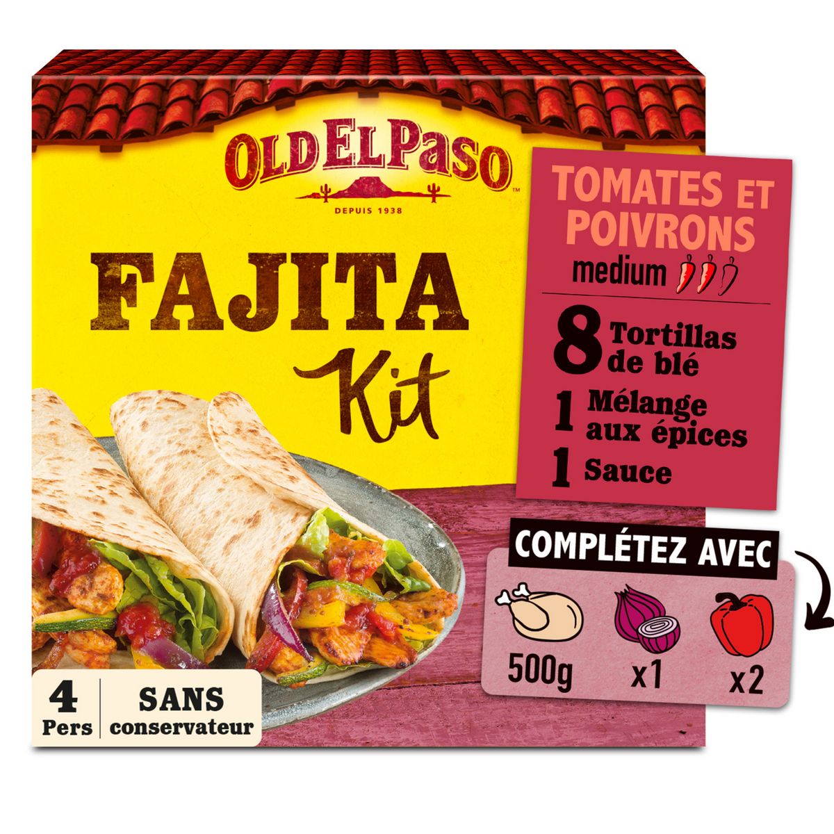 OLD EL PASO Kit fajitas tomates poivrons 4 personnes 500g pas cher