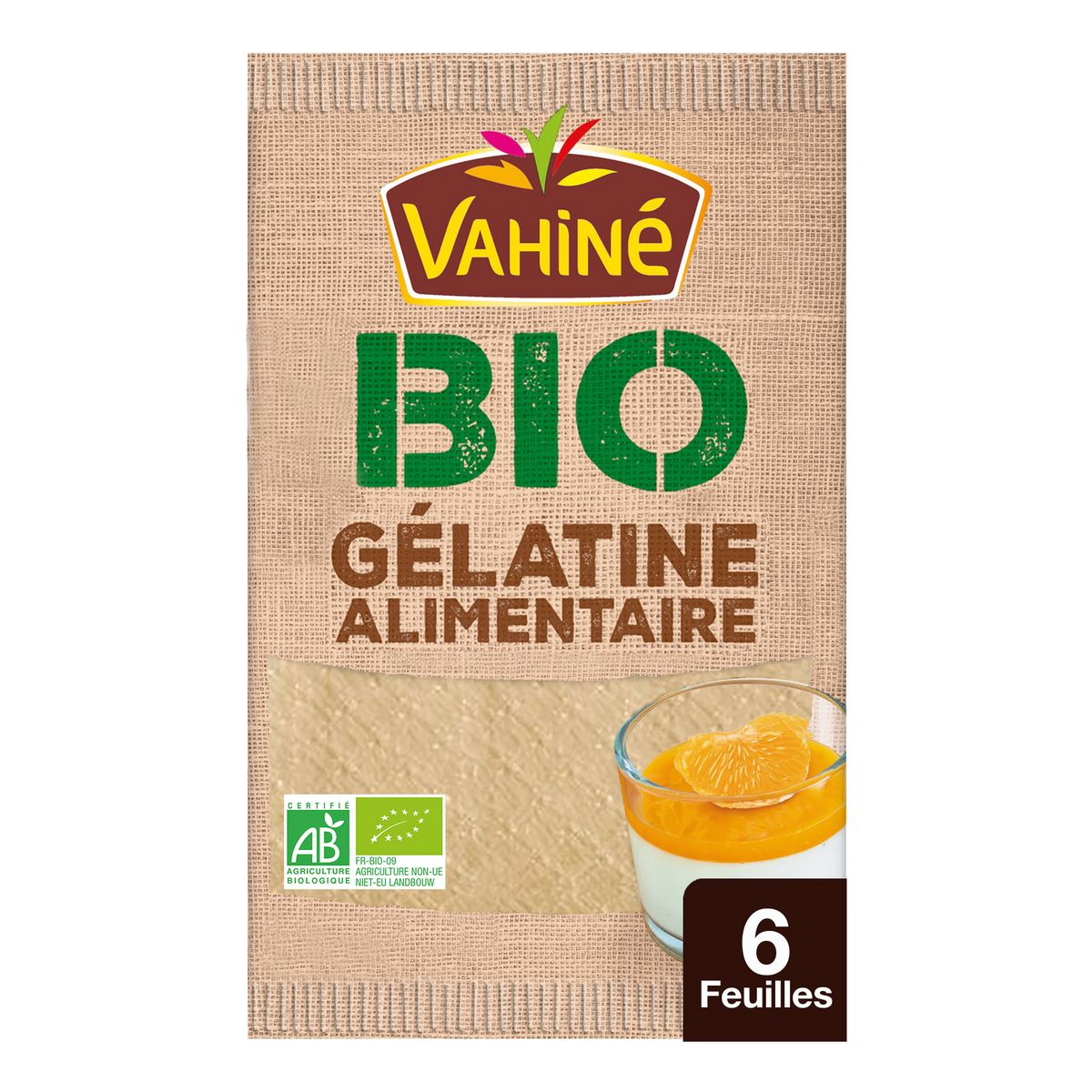 VAHINE Feuilles de gélatine alimentaire bio 6 feuilles 10g