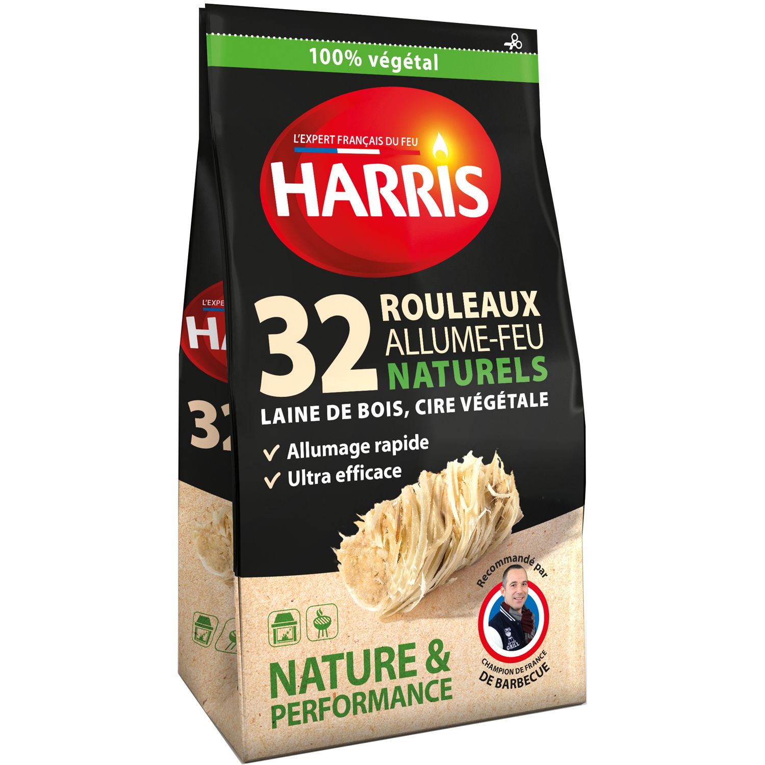 HARRIS Rouleaux allume-feu naturels 100% végétal 32 rouleaux pas cher 