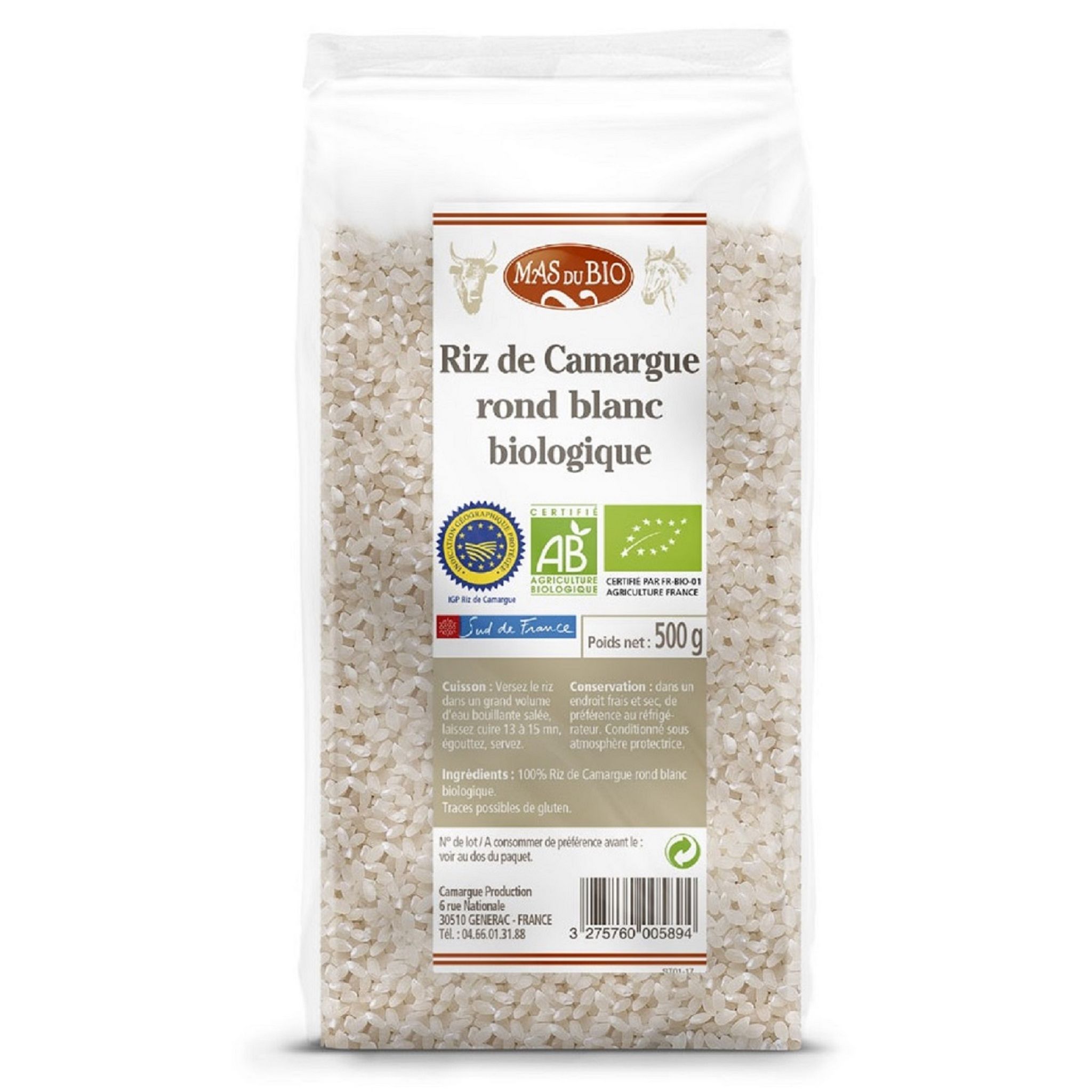 MAS DU BIO Riz de Camargue rond blanc IGP 500G pas cher 