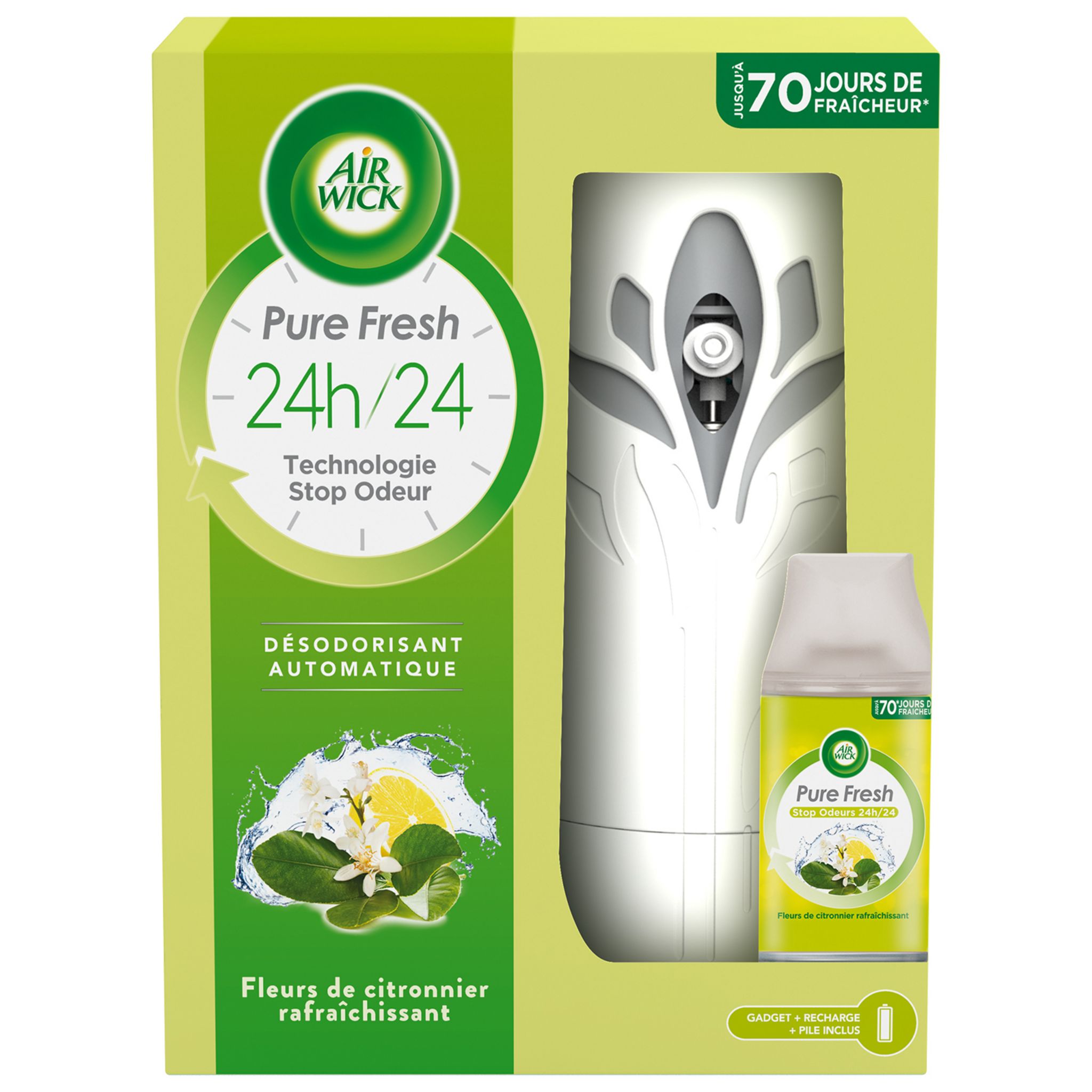 Désodorisant maison spray automatique Air Wick sans gaz Active Fresh - 1  Diffuseur + 2 Recharges parfum bouquet de jasmin –