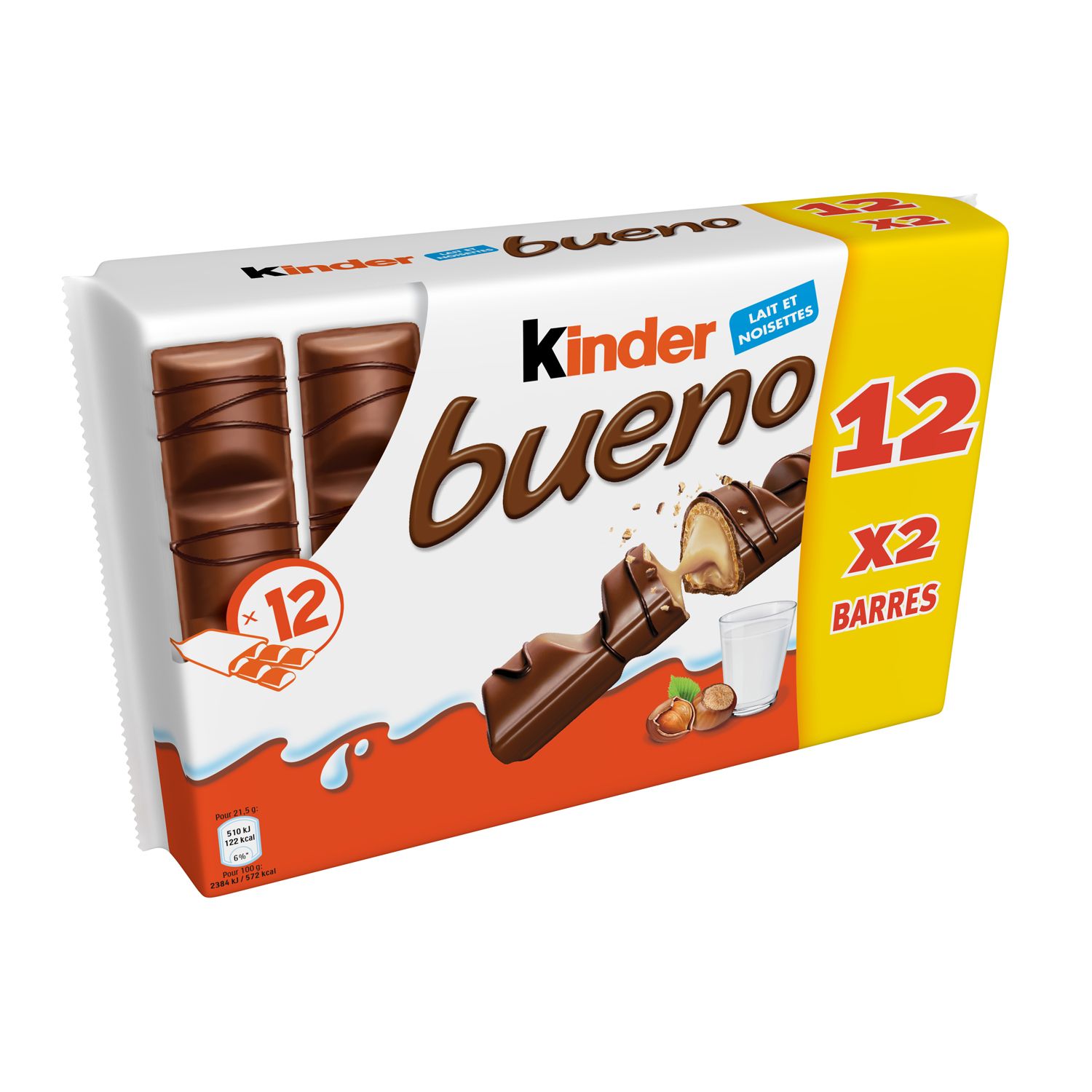 Kinder Bueno Barres chocolatées lait et noisette x12 258g 