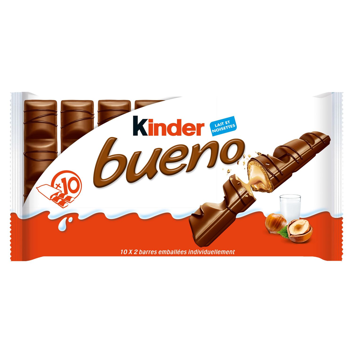 Barre chocolatée Chocolat au Lait KINDER BUENO : 10 barres - 430g