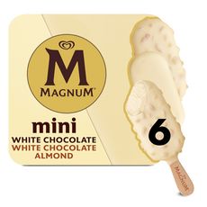 MAGNUM Mini bâtonnet glacé vanille enrobés chocolat blanc amande 6 pièces 267g