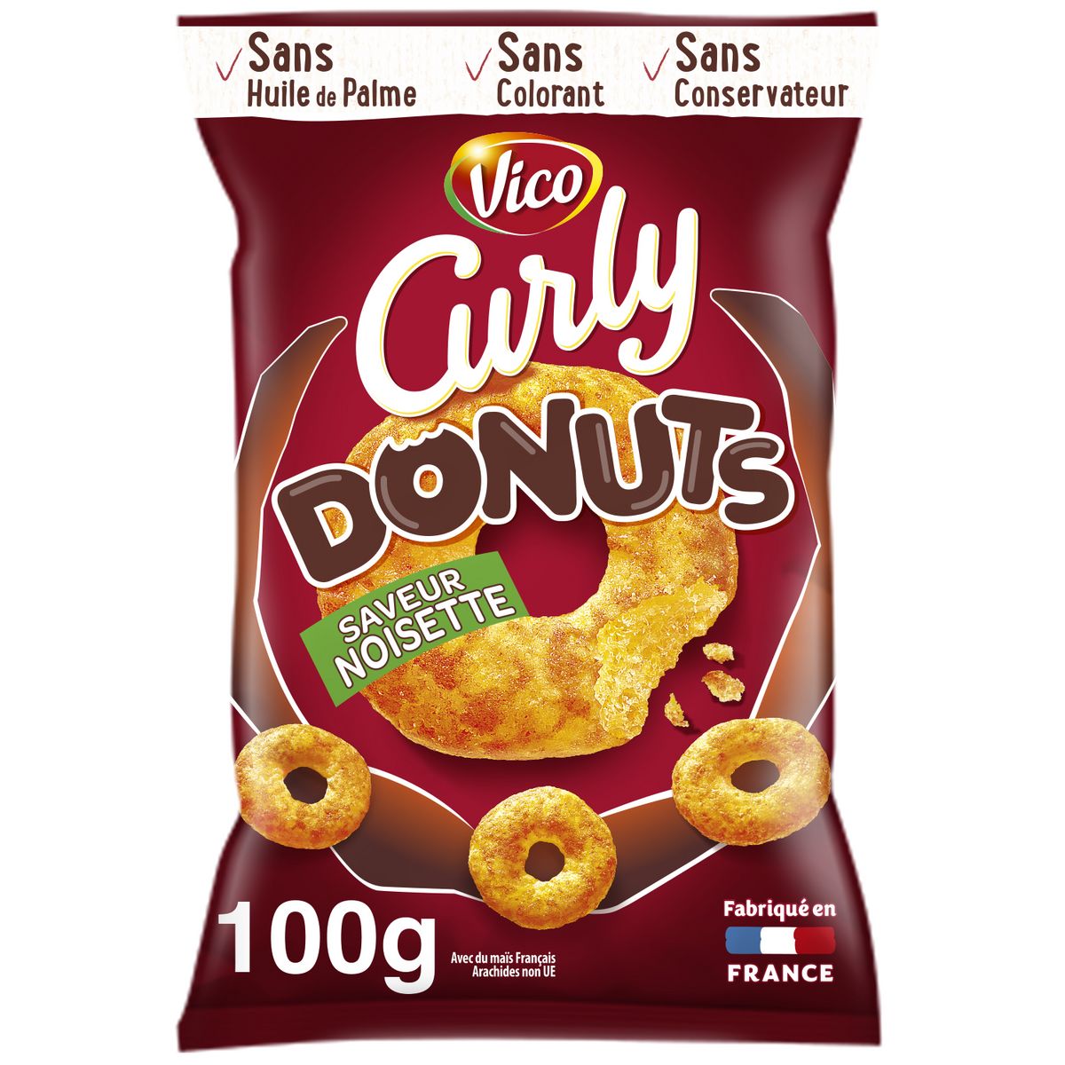 CURLY Biscuits soufflés donuts goût noisette sucré-salé 100g
