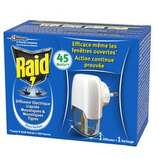 RAID Diffuseur électrique anti-moustiques & moustiques tigres avec recharge efficace 45 nuits 1 diffuseur + 1 recharge