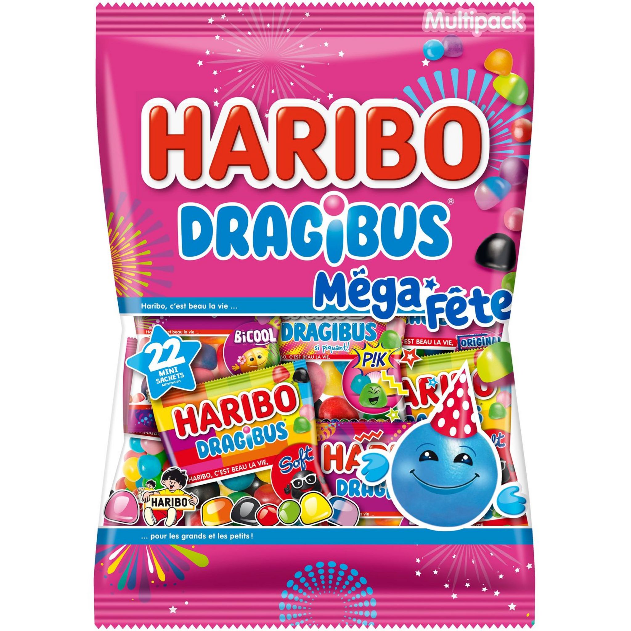 HARIBO Méga fête Bonbons dragibus en mini sachets 22 sachets 960g pas cher  