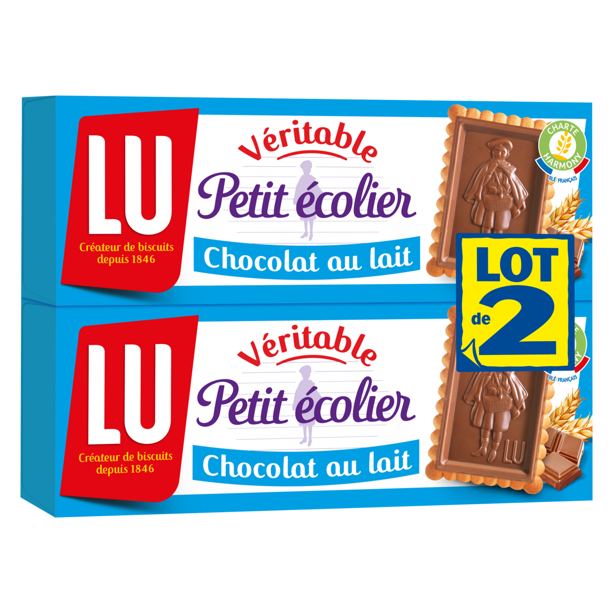 PETIT ECOLIER Biscuits petit beurre nappés de chocolat au lait lot de 2 2x150g