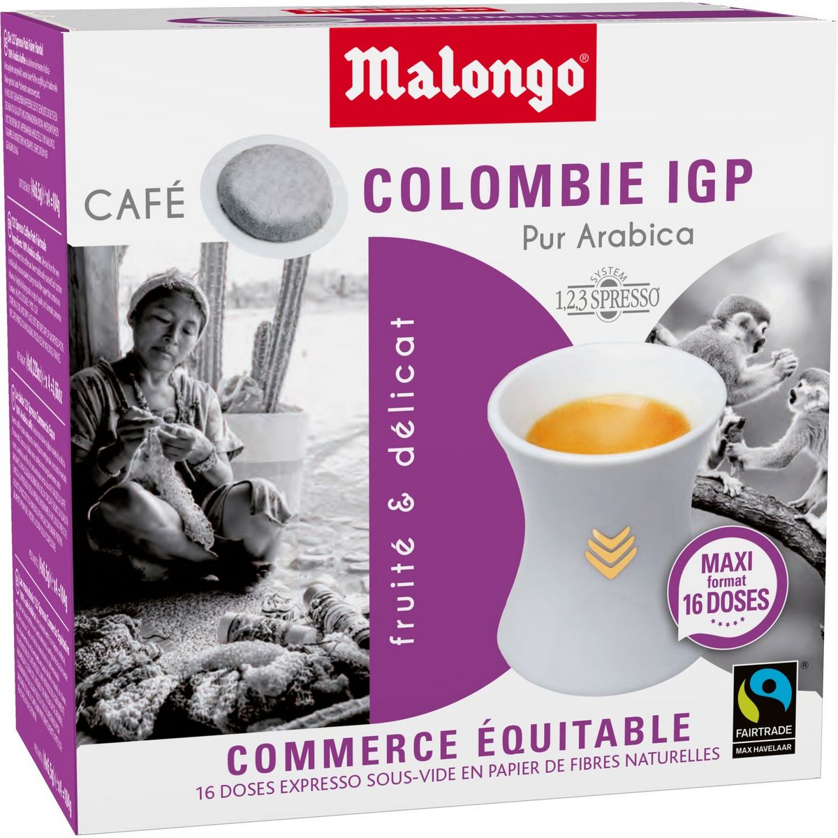 MALONGO Dosettes de café pur arabica Colombie IGP compatible Senseo 16 maxi  dosettes 104g pas cher 