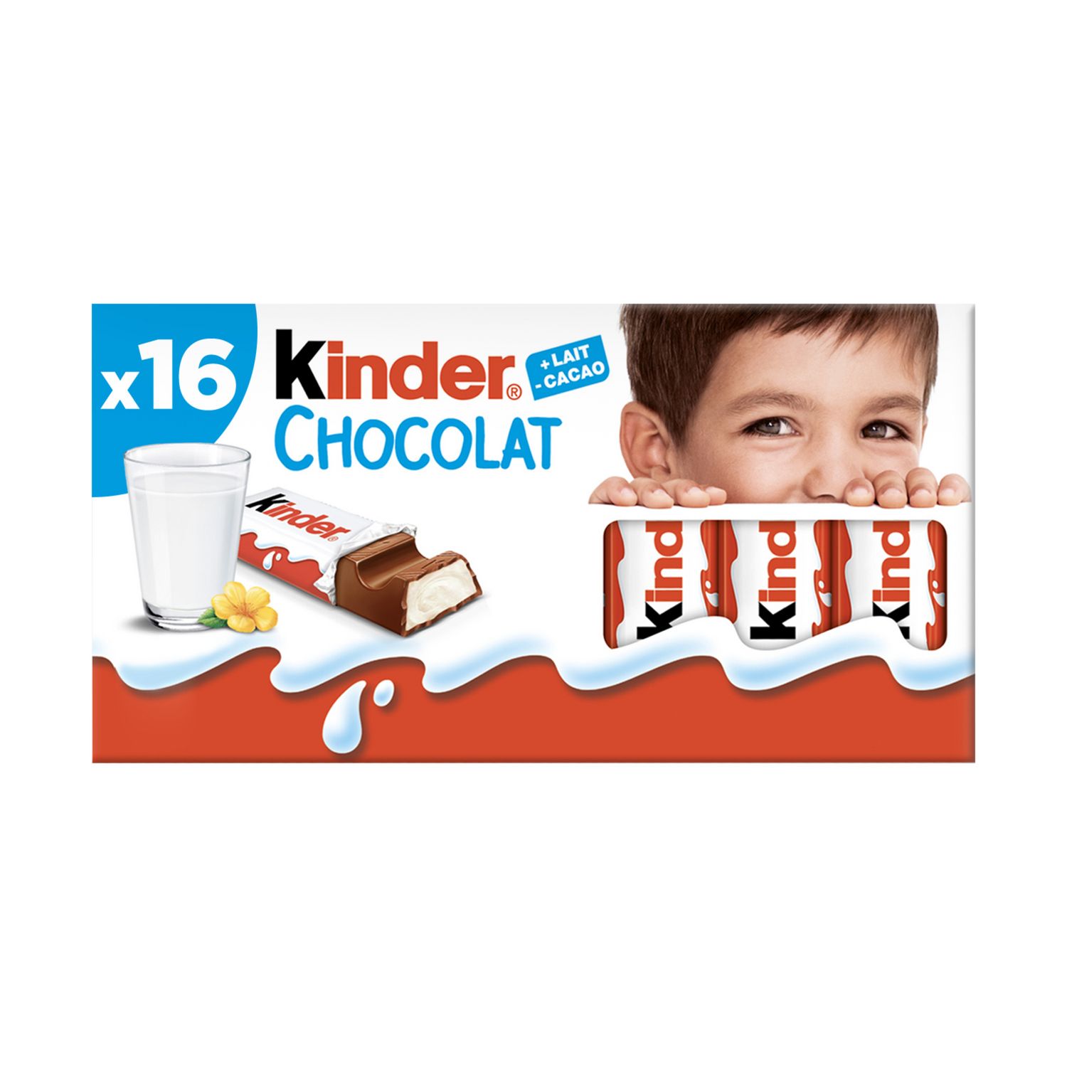 KINDER Barres chocolatées fourrées au lait 2x16 pièces 400g pas cher 