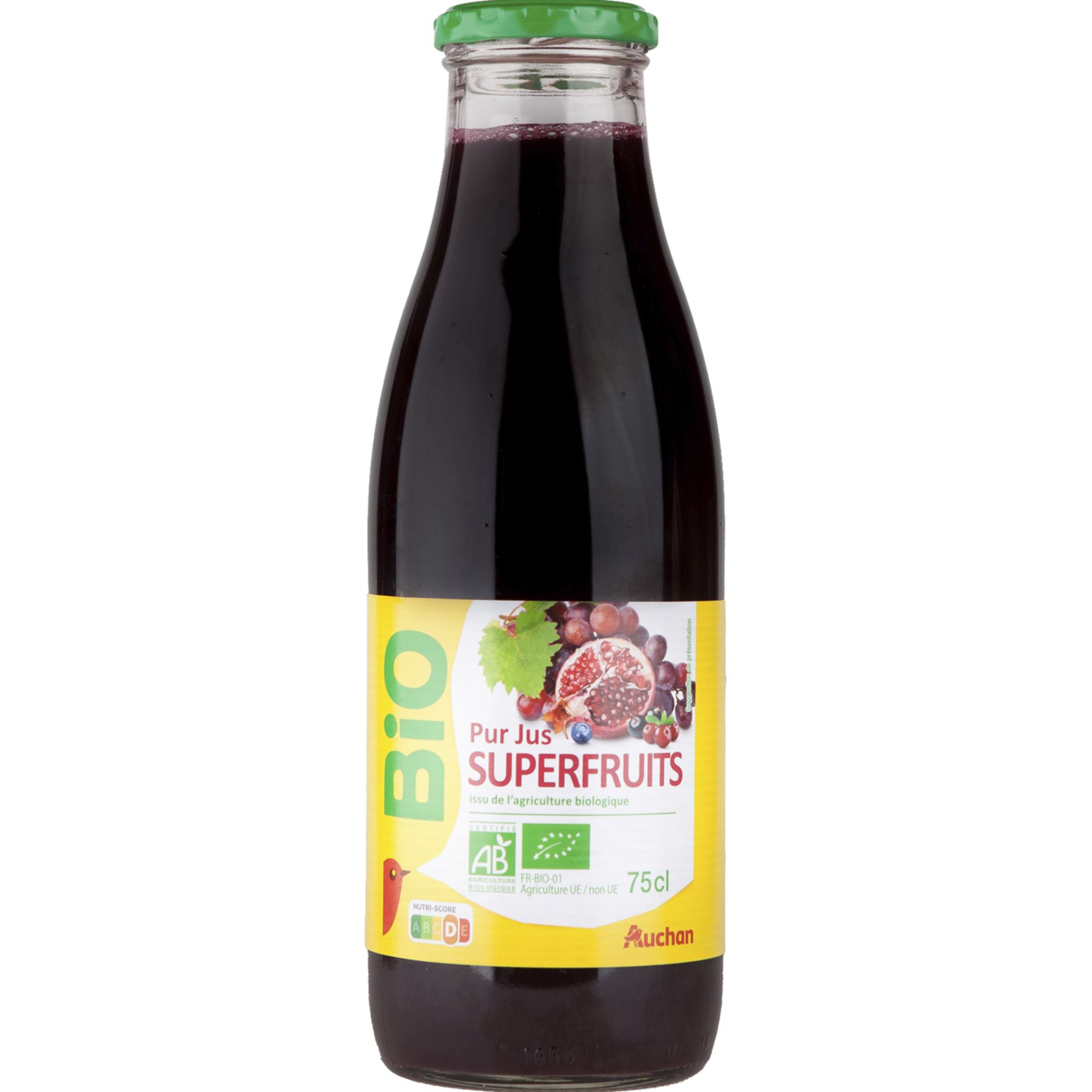 AUCHAN BIO Pur jus de pruneau bouteille verre 1l pas cher 