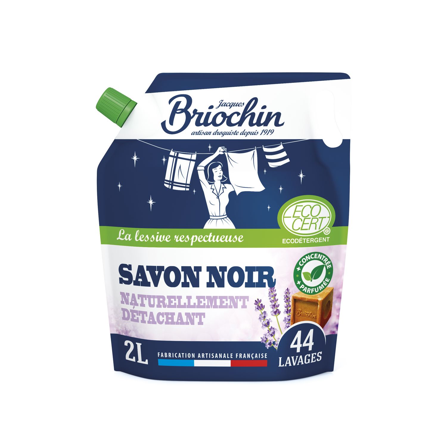 BRIOCHIN Recharge lessive écologique au savon noir 40 lavages 2l pas cher 