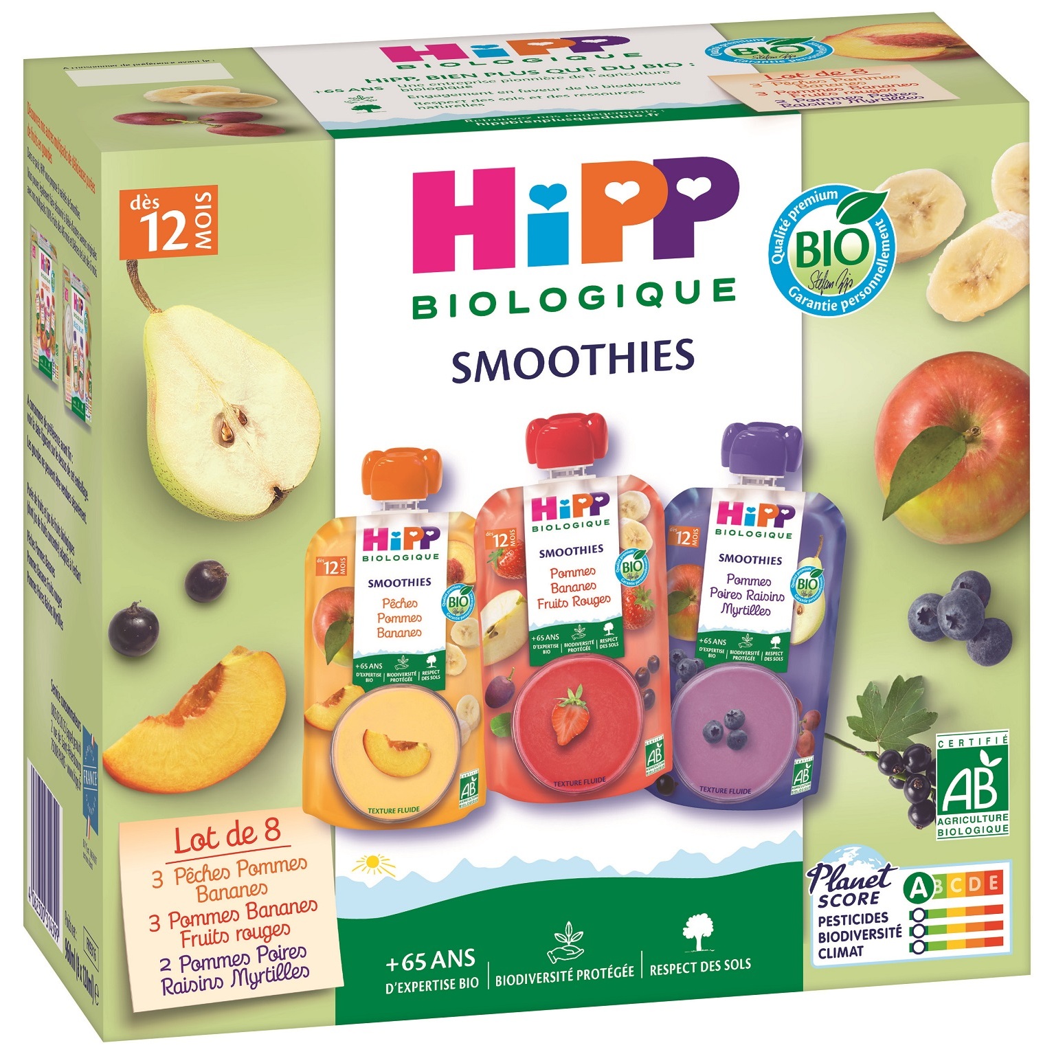 HIPP Gourde dessert aux fruits bio dès 12 mois 8x120ml pas cher 