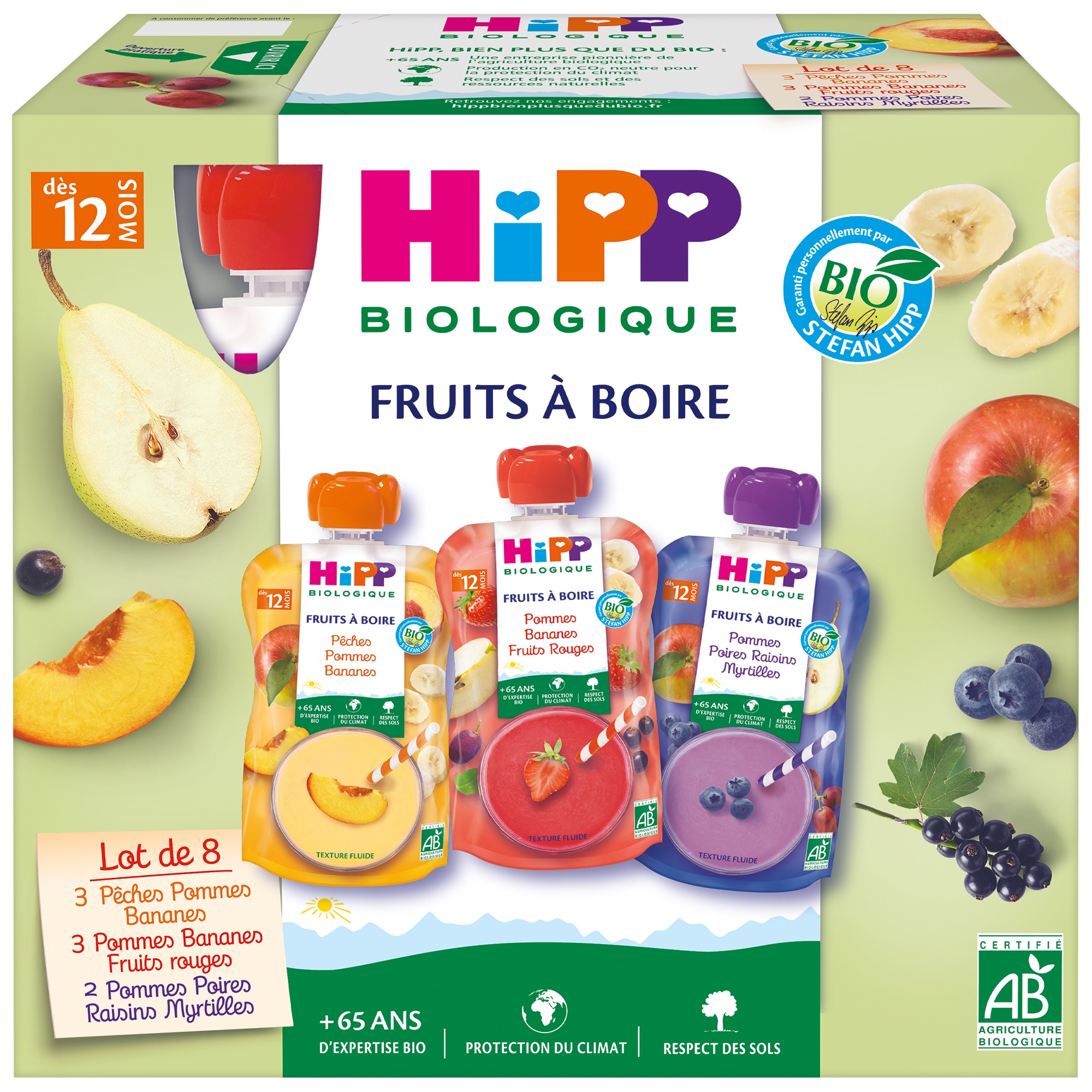 HIPP Gourde dessert aux fruits bio dès 12 mois 8x120ml pas cher 