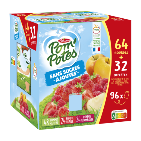 POM'POTES Compotes Pomme, P. Ban, P. Frais 96x90g 64+32 Offertes - 8640 g