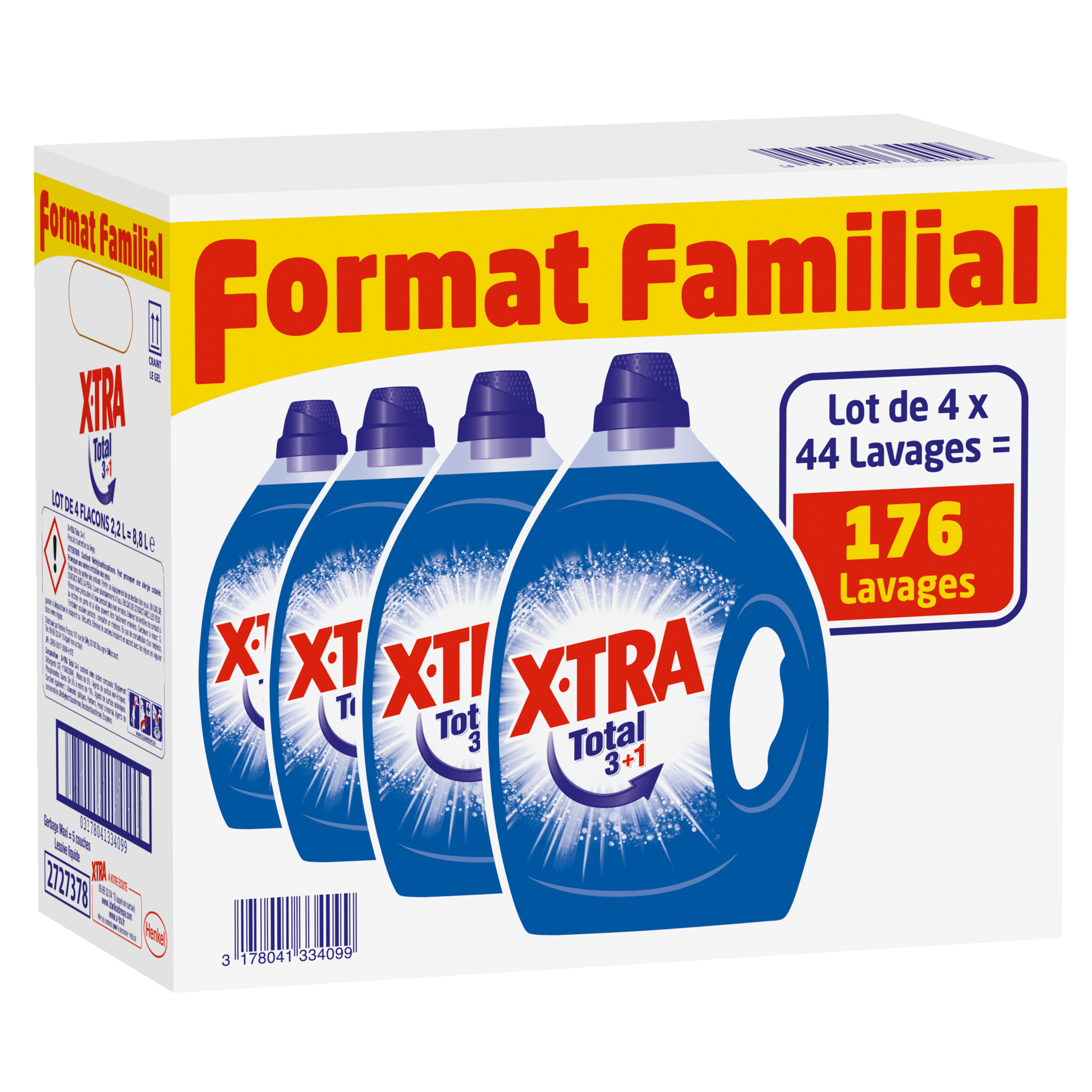 X-TRA Total+ Lessive diluée 176 lavages 4x2,2l pas cher 