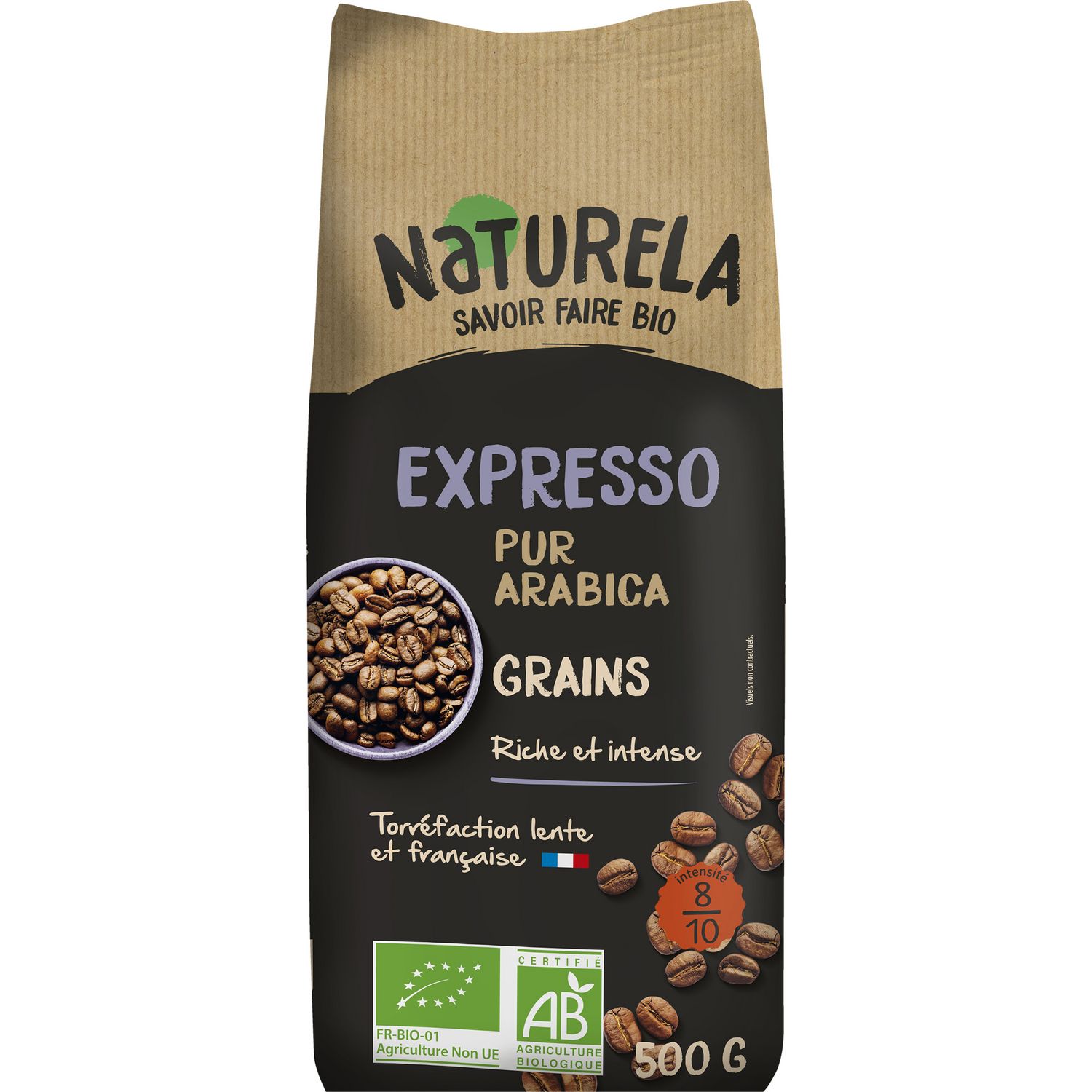 NATURELA Café bio en grains expresso pur arabica intensité 8 500g