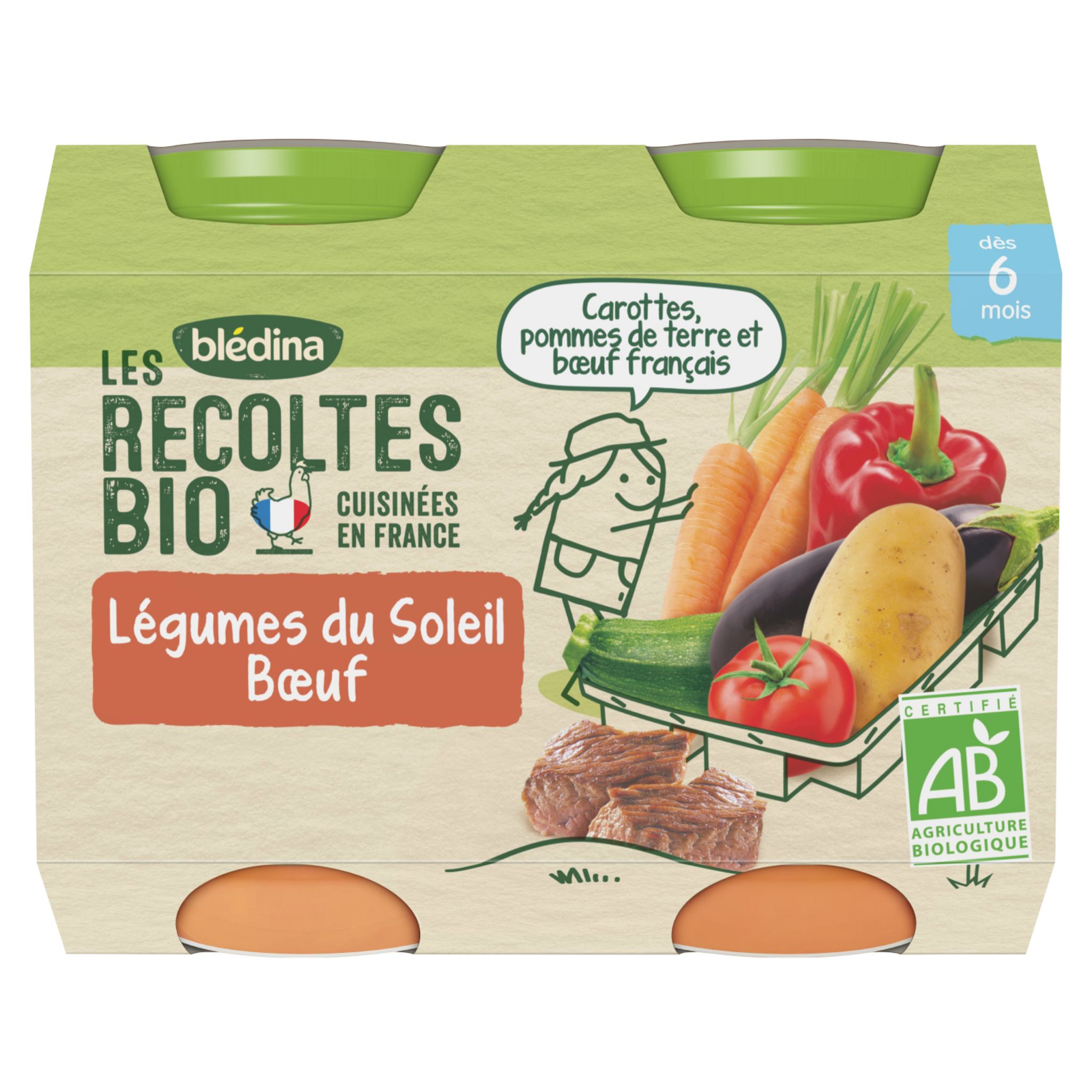 BLEDINA Petits pots Légumes Jardinière bœuf Bio - 2x200g