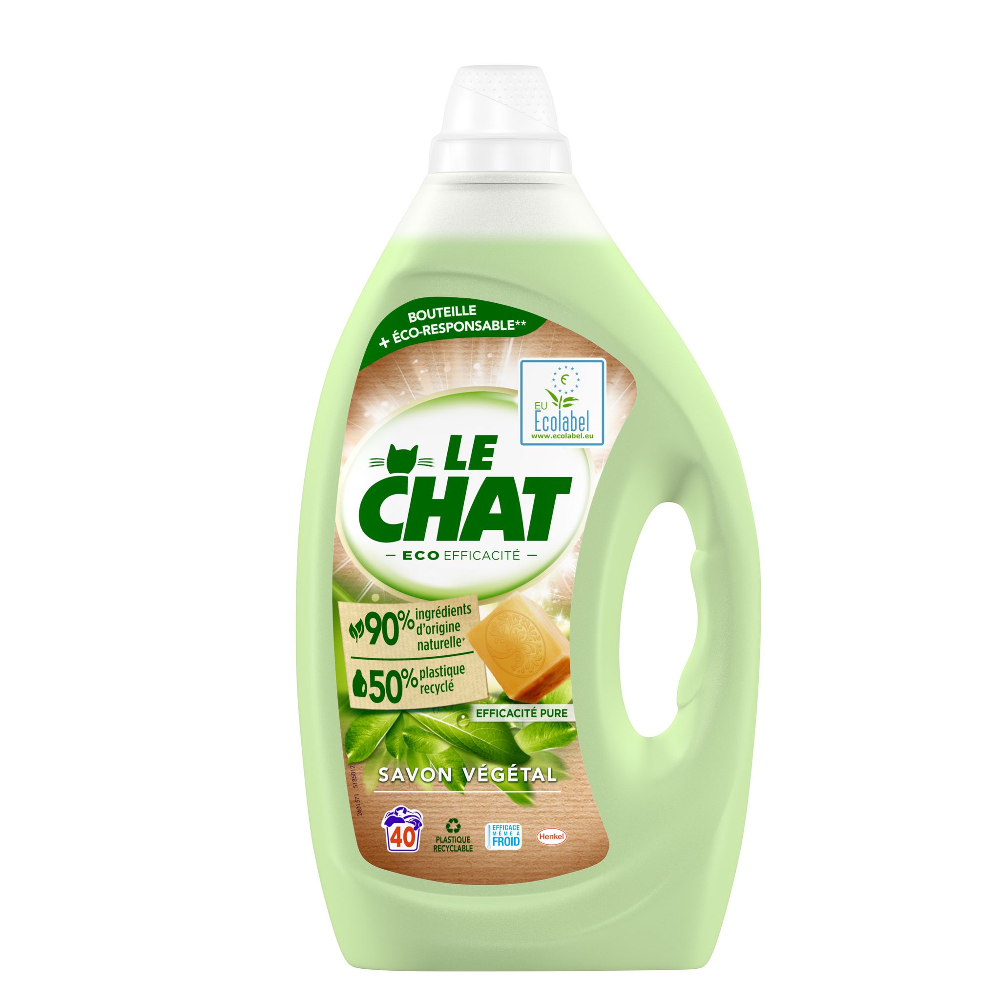 LE CHAT Lessive liquide eco efficacité au savon végétal 40 lavages 2l pas  cher 