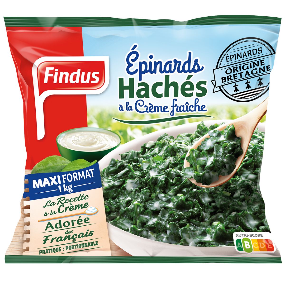 FINDUS Épinards hachés à la crème fraîche 4 portions 1kg pas cher 