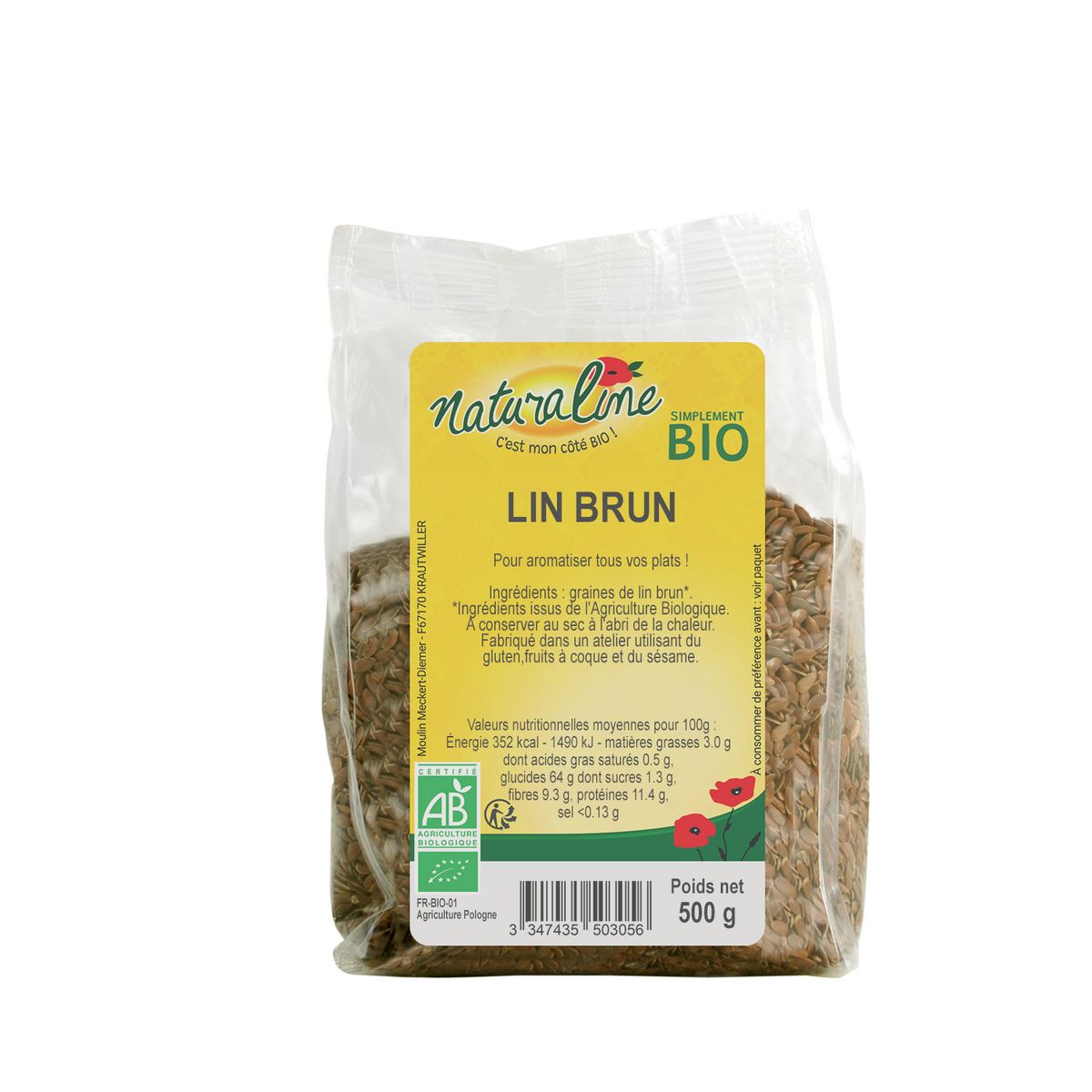 NATURALINE Graine de lin brun bio 500g pas cher 