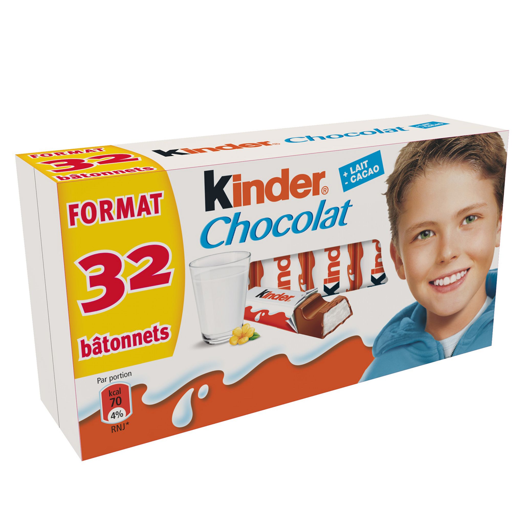 KINDER Barres chocolatées fourrées au lait 2x16 pièces 400g pas cher 