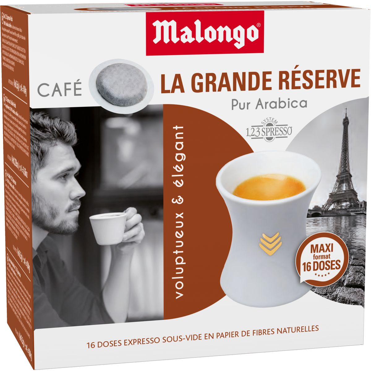 MALONGO Dosettes de café pur Arabica grande réserve compatibles Malongo 16  dosettes 104g pas cher 