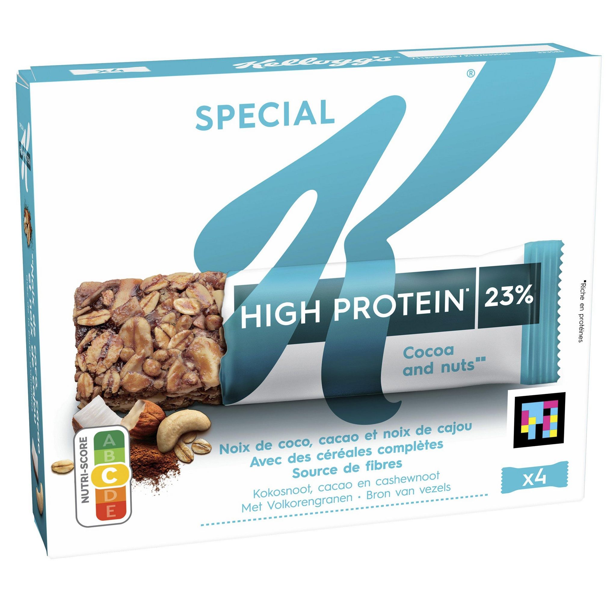 KELLOGG'S Special K Barres céréales protein coco cacao et cajou 4 barres  112g pas cher 