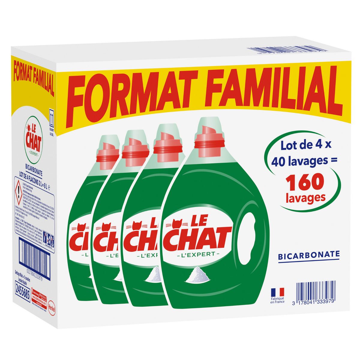LE CHAT Lessive liquide au bicarbonate format familial 160 lavages 4x2l
