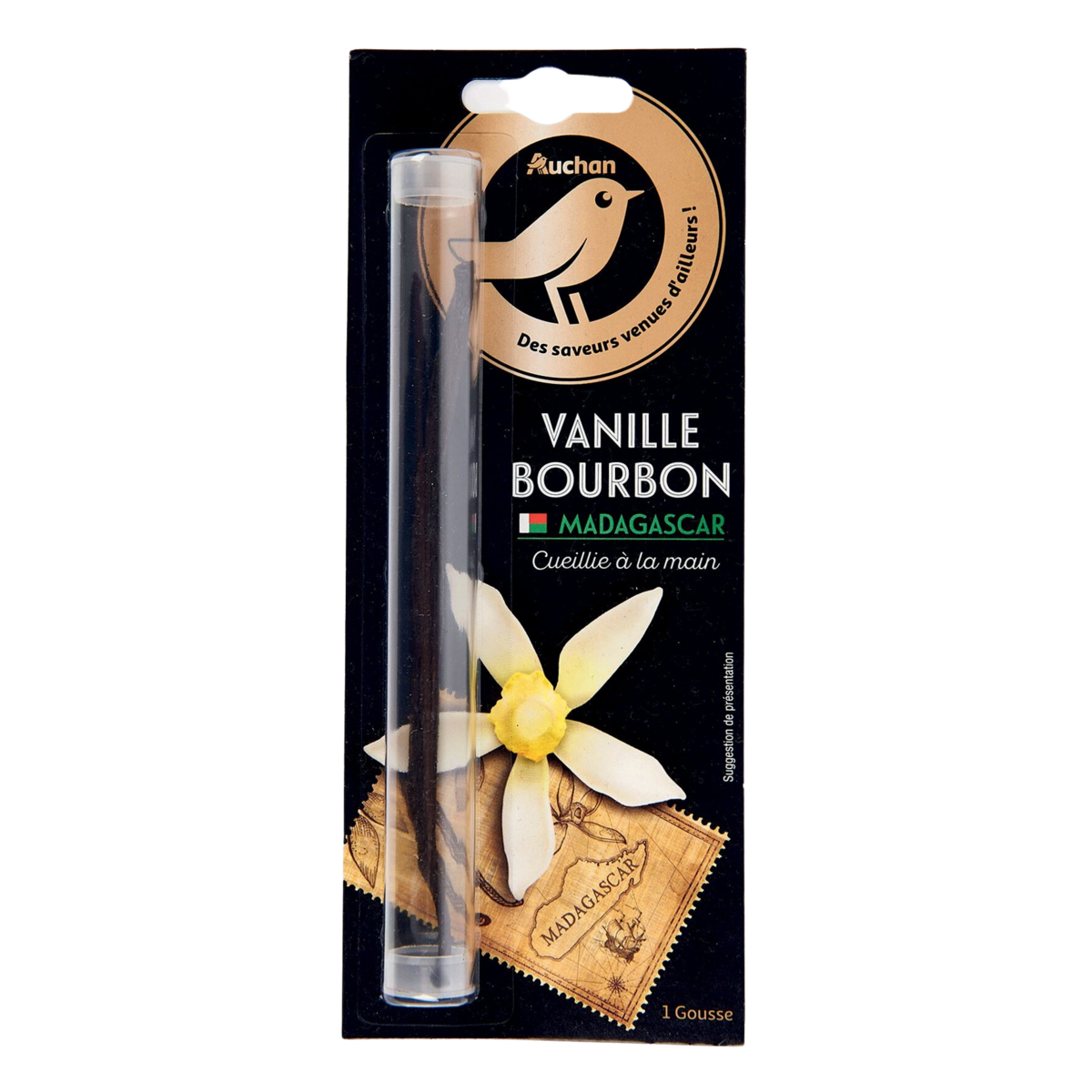 AUCHAN GOURMET Gousse de vanille bourbon de Madagascar cueillie à la main 1  pièce 3g pas cher 