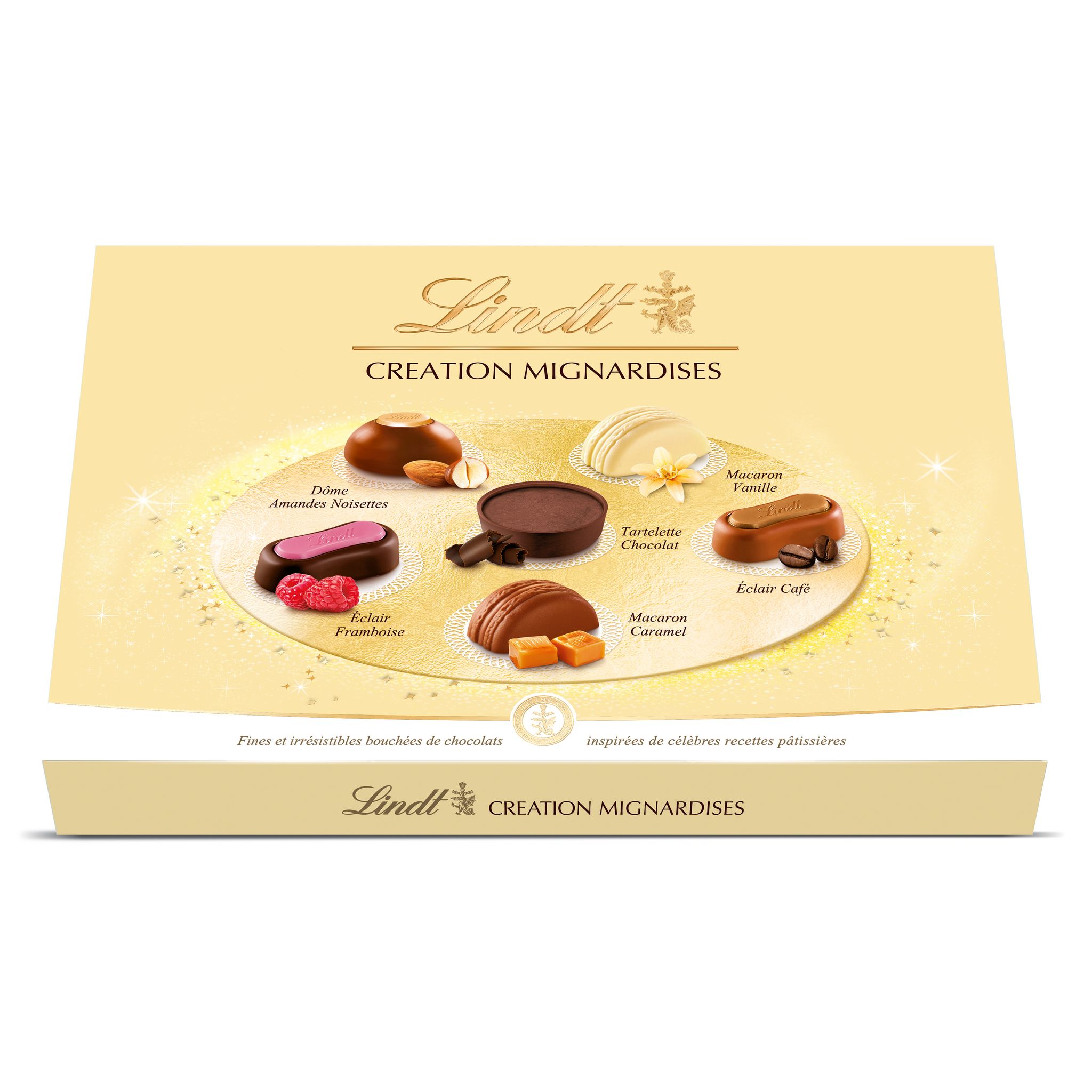 Lindt Assortiment de chocolats fourres au lait, noir et blanc