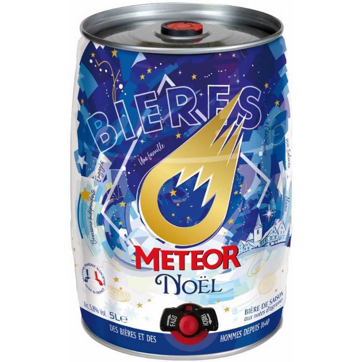 METEOR Bière de Noël alsacienne 5,8% mini fût pression 5l pas cher 