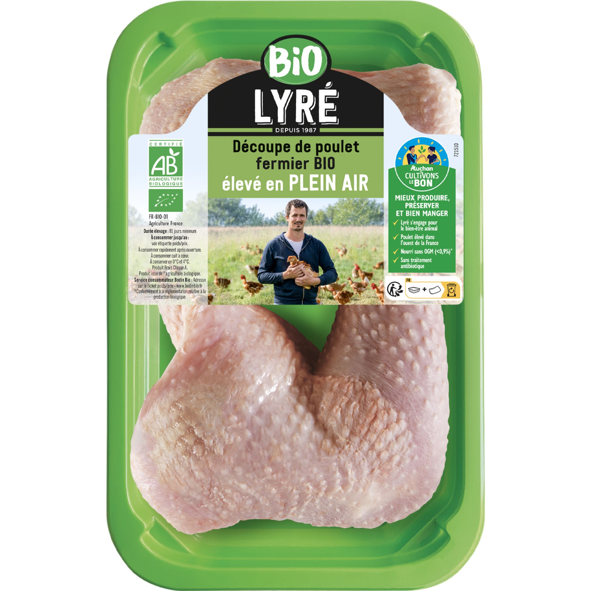 Poulet fermier blanc Bio élevé en plein air CARREFOUR BIO