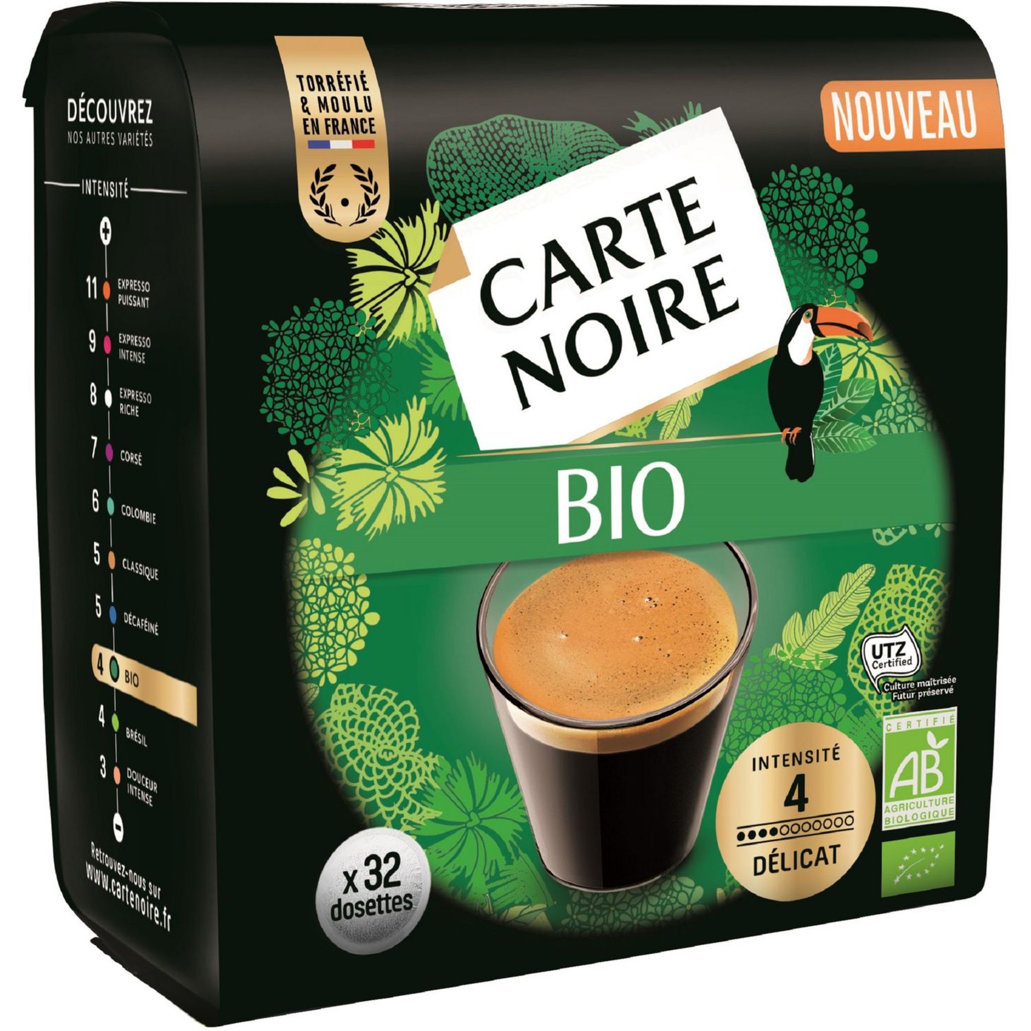 CARTE NOIRE Dosettes de café bio délicat compatibles Senseo 32 dosettes  204,8g pas cher 