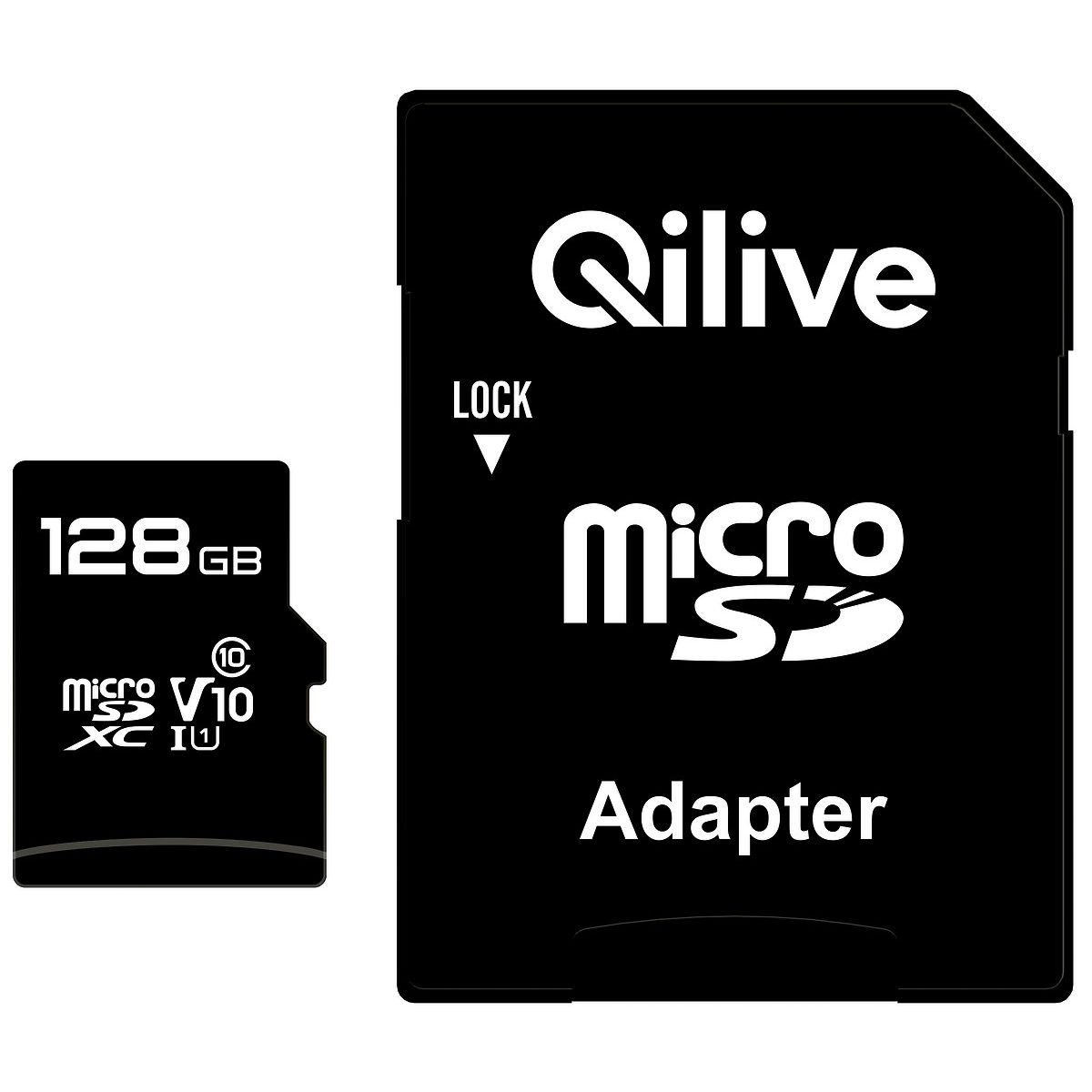 QILIVE Carte mémoire Micro SDXC - 128 Go + Adaptateur SD 
