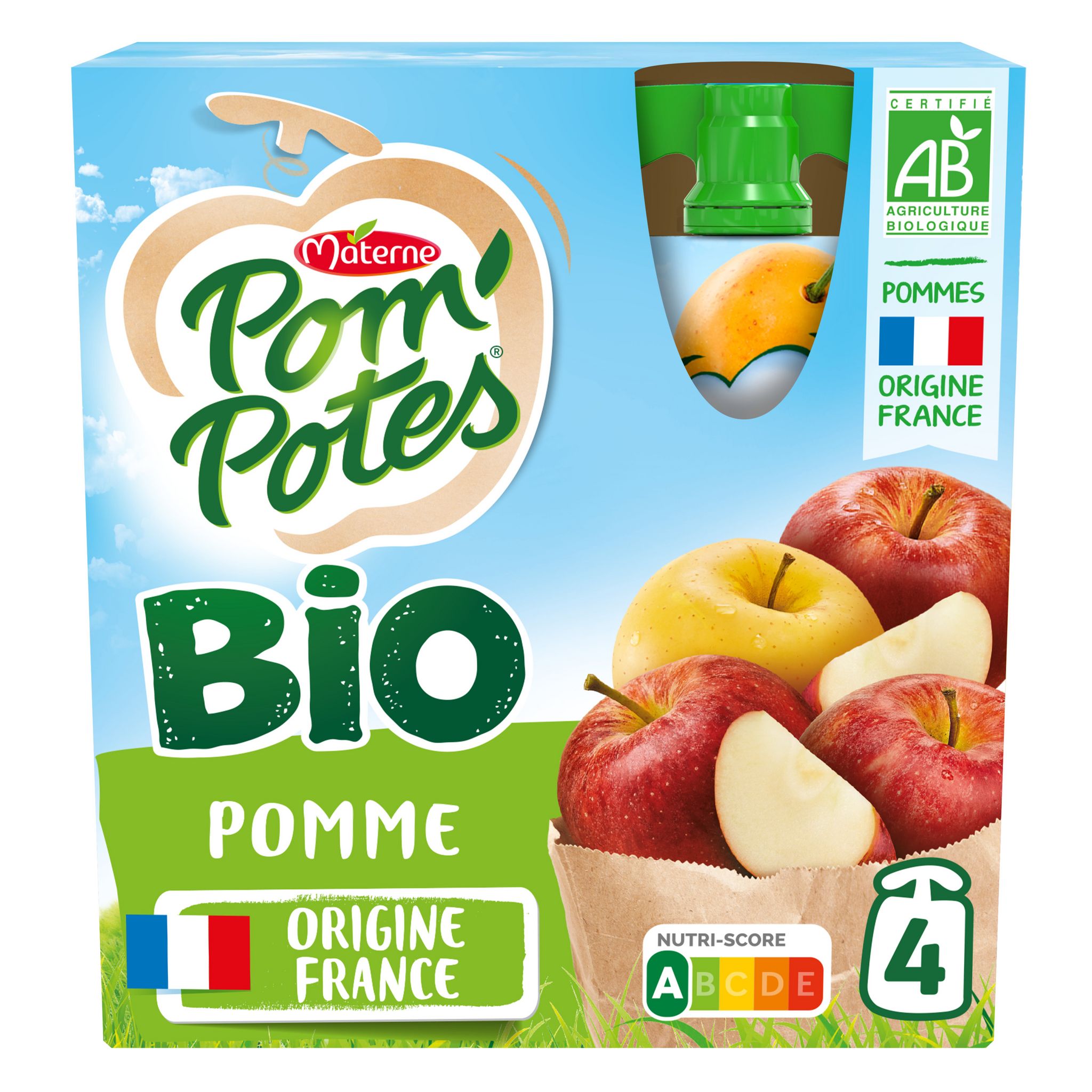 Pom'Potes Compote gourde sans sucres ajoutés Pomme BIO 48 x 90 g - TAK  Market