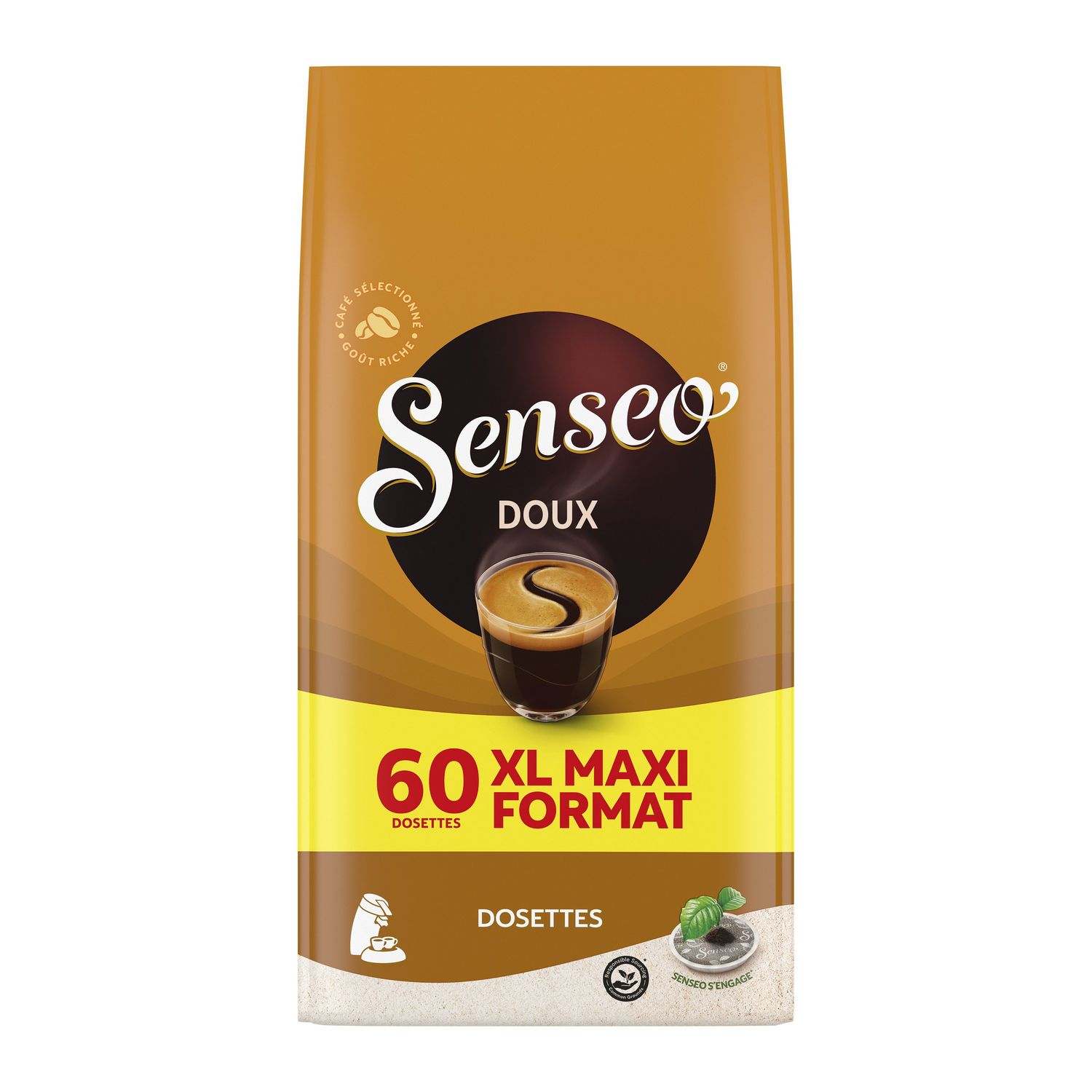 SENSEO Dosettes de café doux compostables maxi format 60 pièces