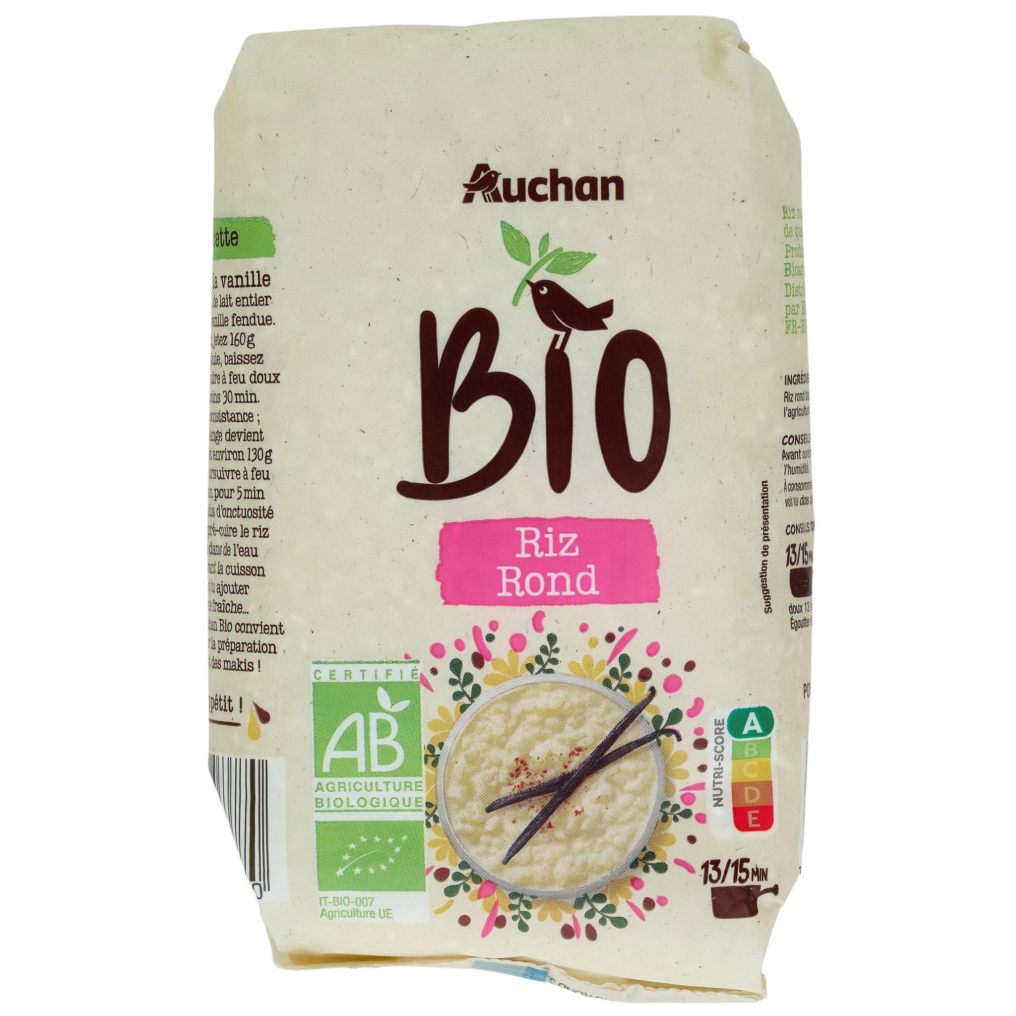 AUCHAN BIO Riz complet 8 portions 500g pas cher 