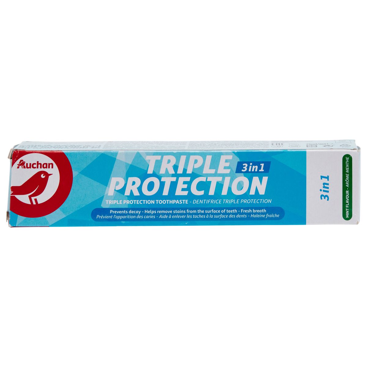 AUCHAN Dentifrice triple protection 3en1 à la menthe 75ml