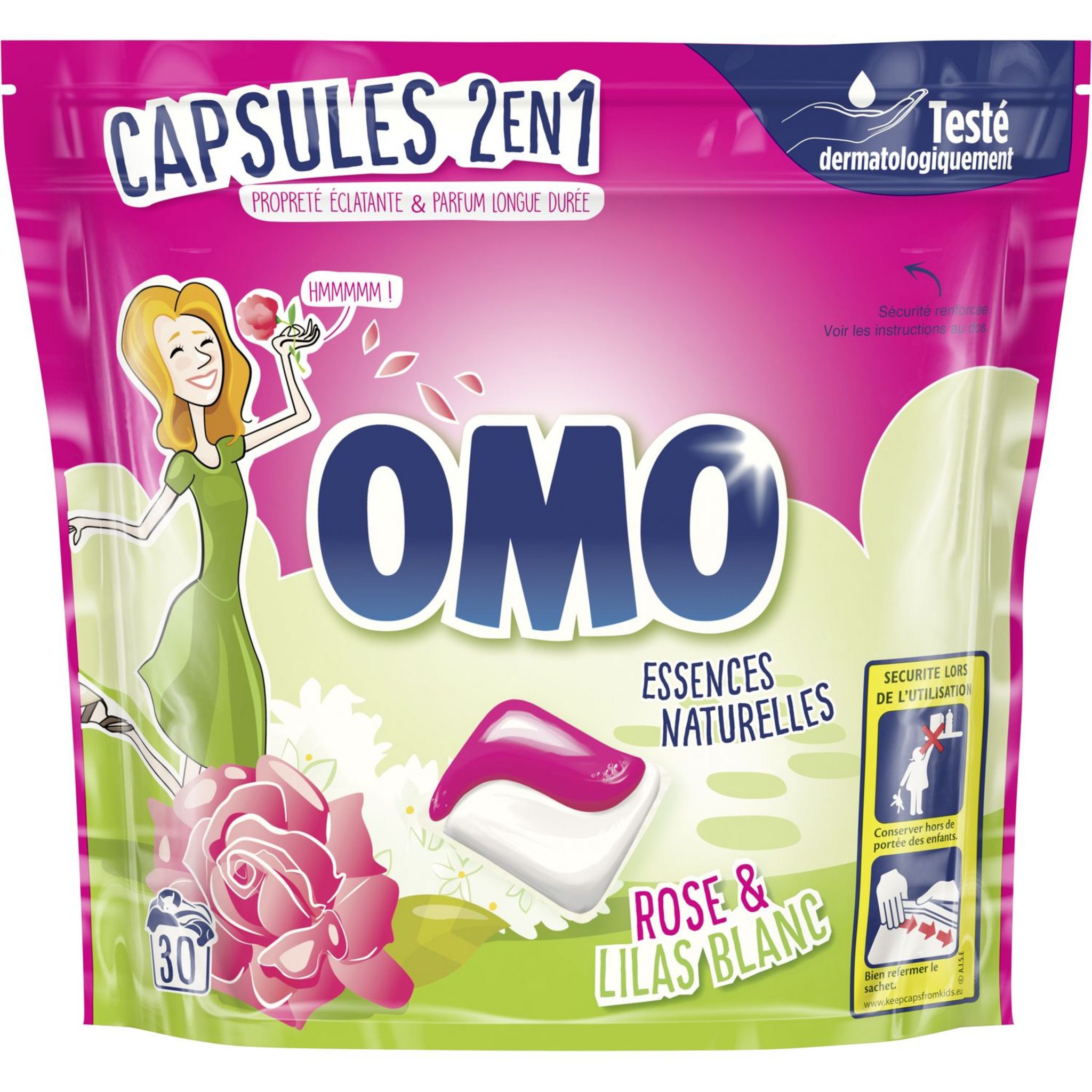 OMO - LESSIVE CAPSULES ROSE ET LILAS BLANC Boite de 27 capsules - Le Linge/Lessive  Tablettes et Pods 
