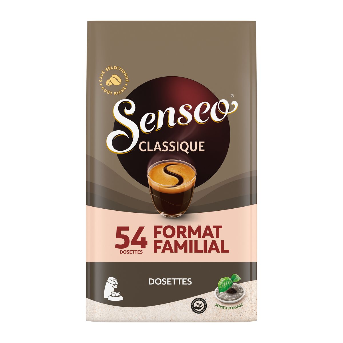 SENSEO Dosettes de café doux format familial 54 dosettes 375g pas