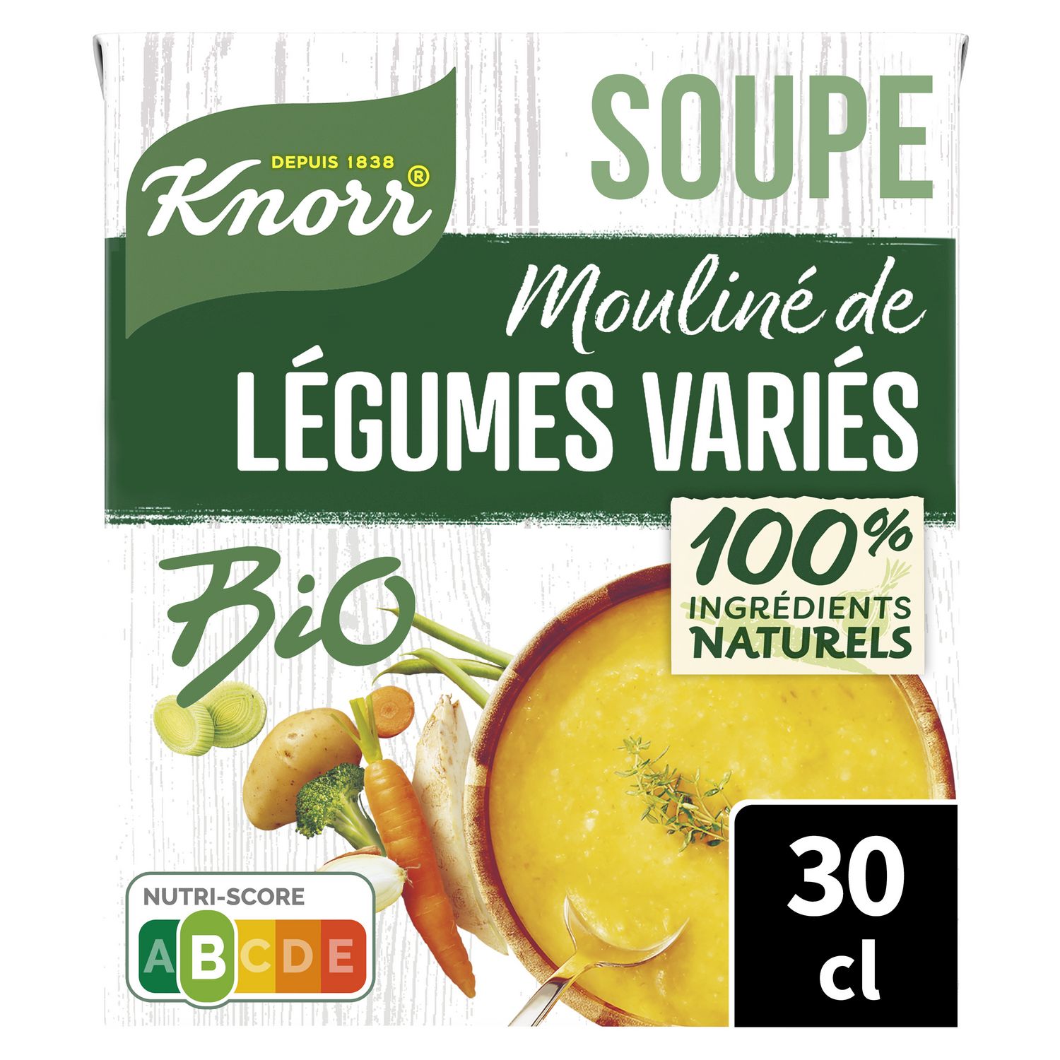 KNORR Soupe bio mouliné de légumes variés 1 personne 30cl pas cher